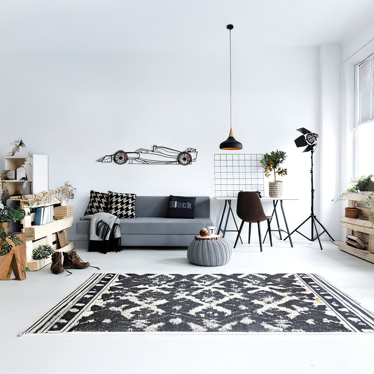 Formula 1 Wall Art – Steel Silhouette Racing Car with Spinning Wheels-KAFMEKA023