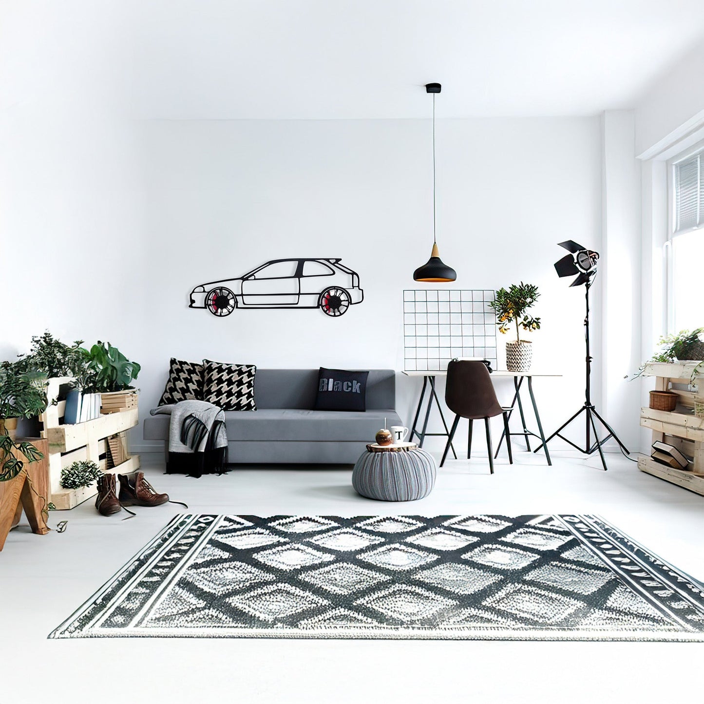 Honda Civic Wall Art – JDM Steel Silhouette with Spinning Wheels-KAFMEKA028