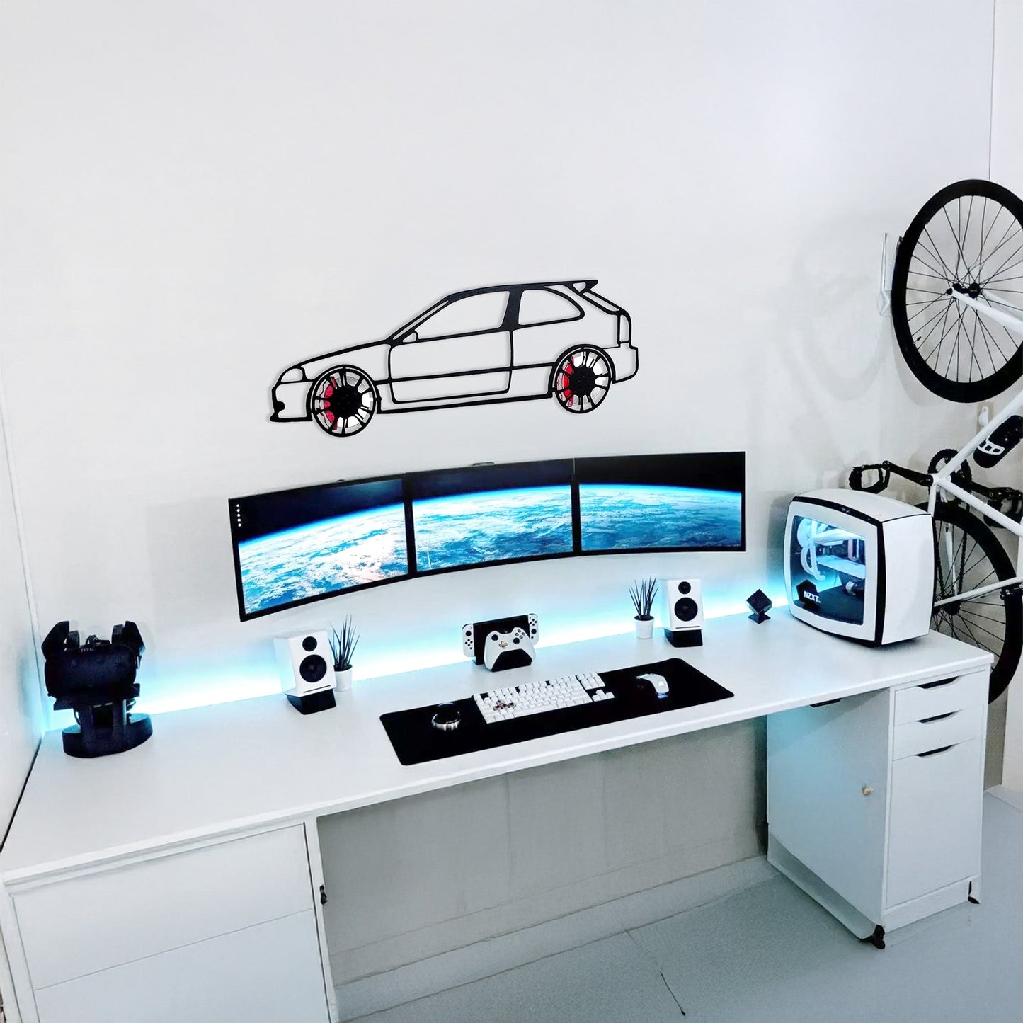 Honda Civic Wall Art – JDM Steel Silhouette with Spinning Wheels-KAFMEKA028