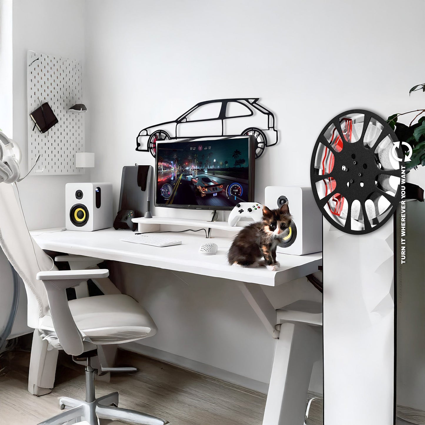 Honda Civic Wall Art – JDM Steel Silhouette with Spinning Wheels-KAFMEKA028