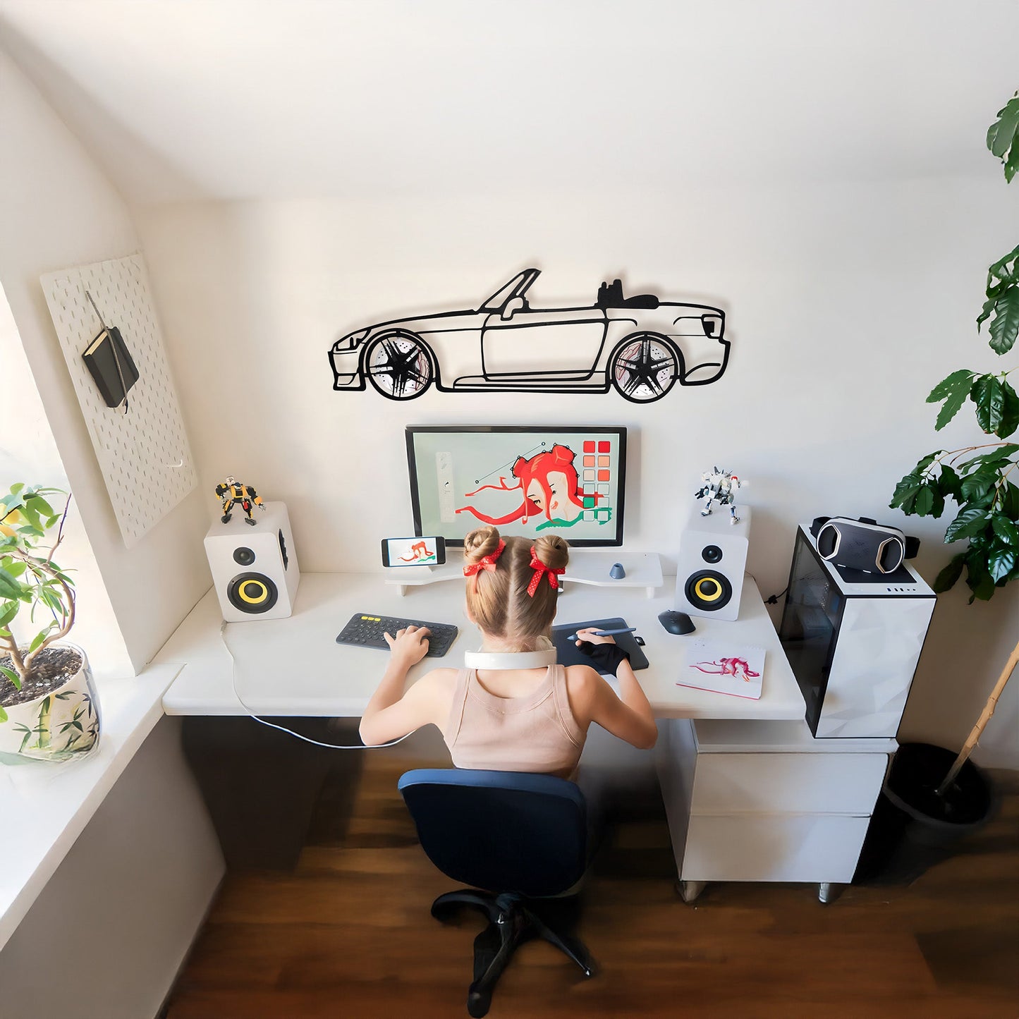 Honda S2000 Wall Art – JDM Steel Silhouette with Spinning Wheels-KAFMEKA029