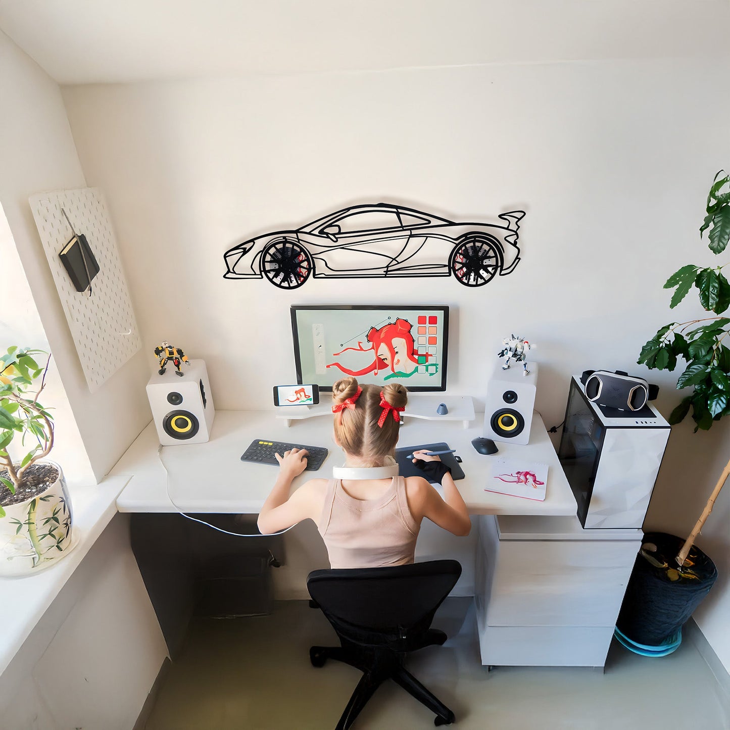 McLaren Wall Art – Exotic Supercar Steel Silhouette with Spinning Wheels-KAFMEKA031