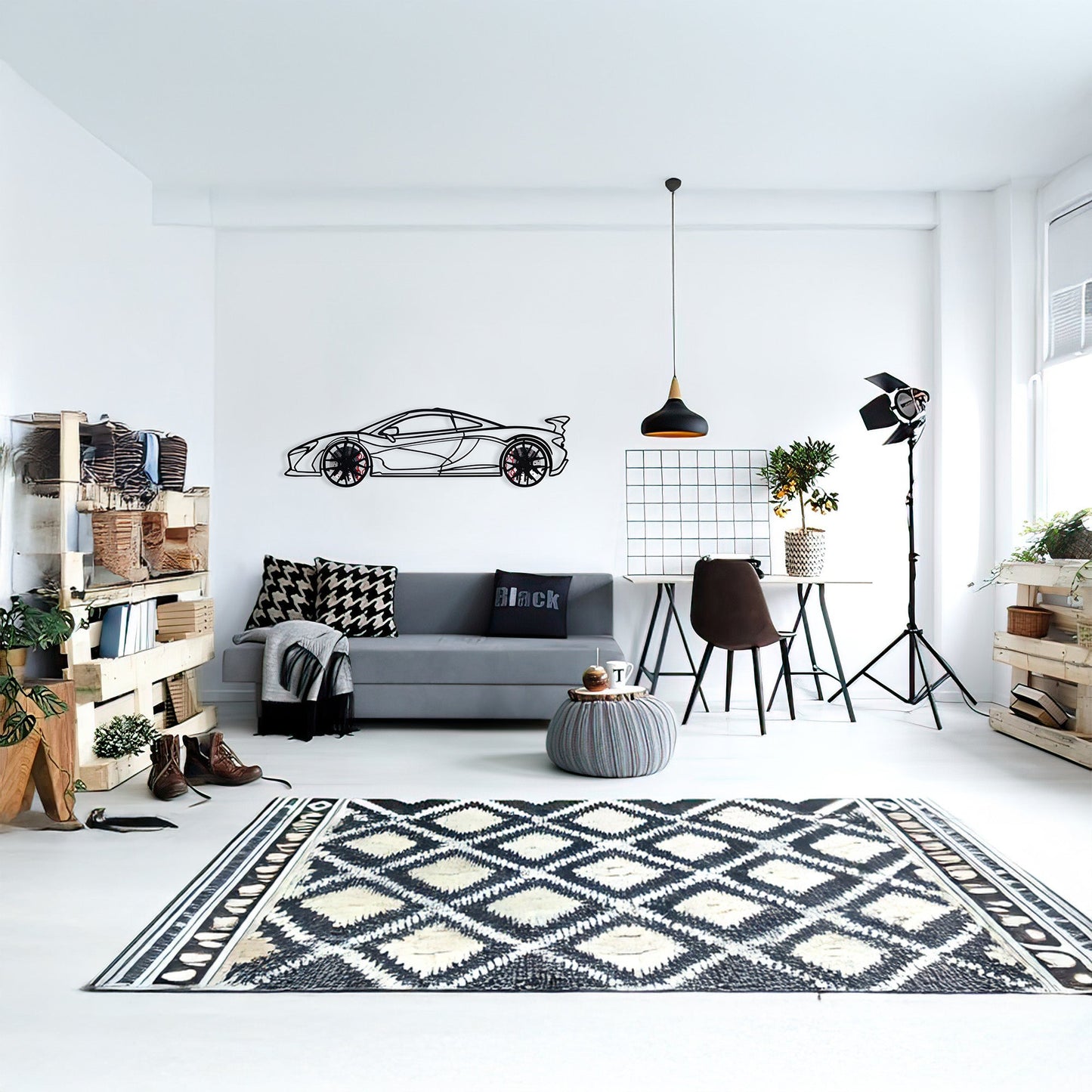 McLaren Wall Art – Exotic Supercar Steel Silhouette with Spinning Wheels-KAFMEKA031