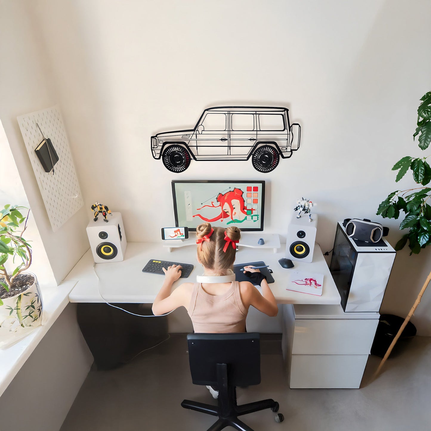 Mercedes G63 AMG Wall Art – Luxury 4x4 Steel Silhouette with Spinning Wheels-KAFMEKA034