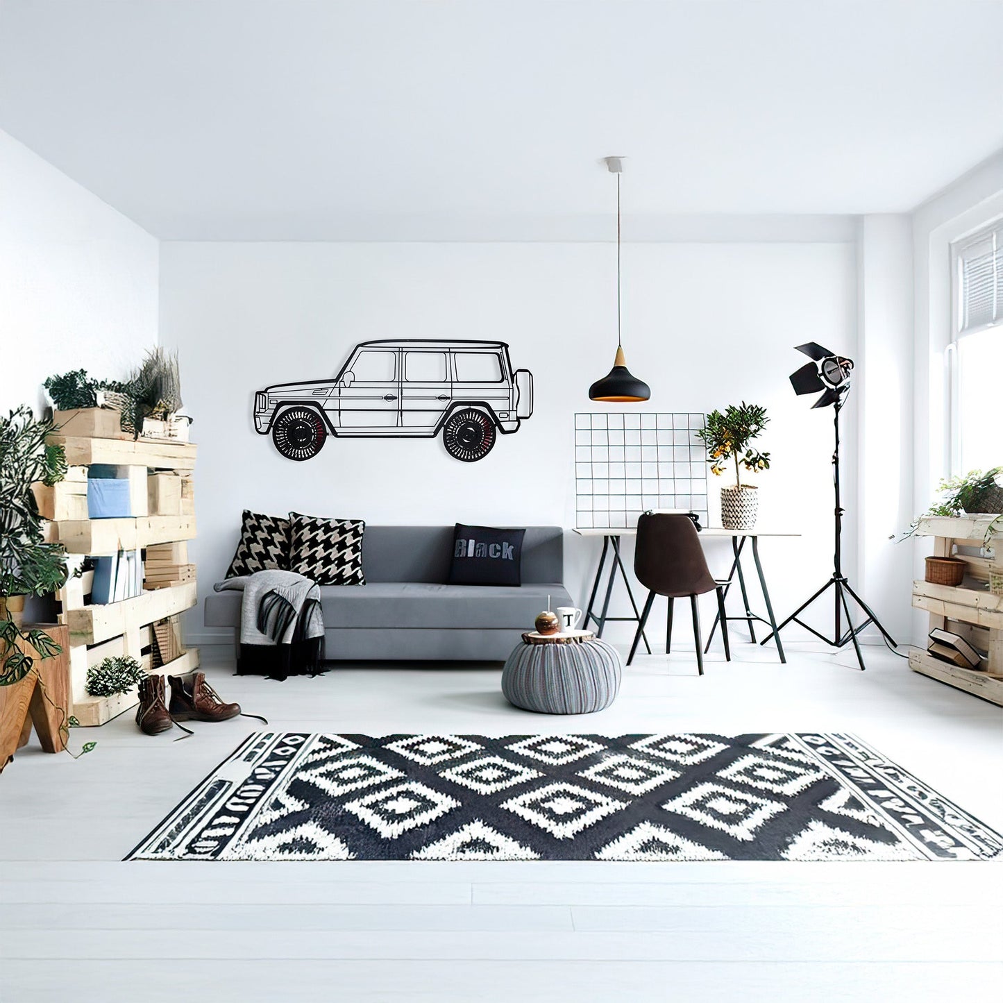 Mercedes G63 AMG Wall Art – Luxury 4x4 Steel Silhouette with Spinning Wheels-KAFMEKA034