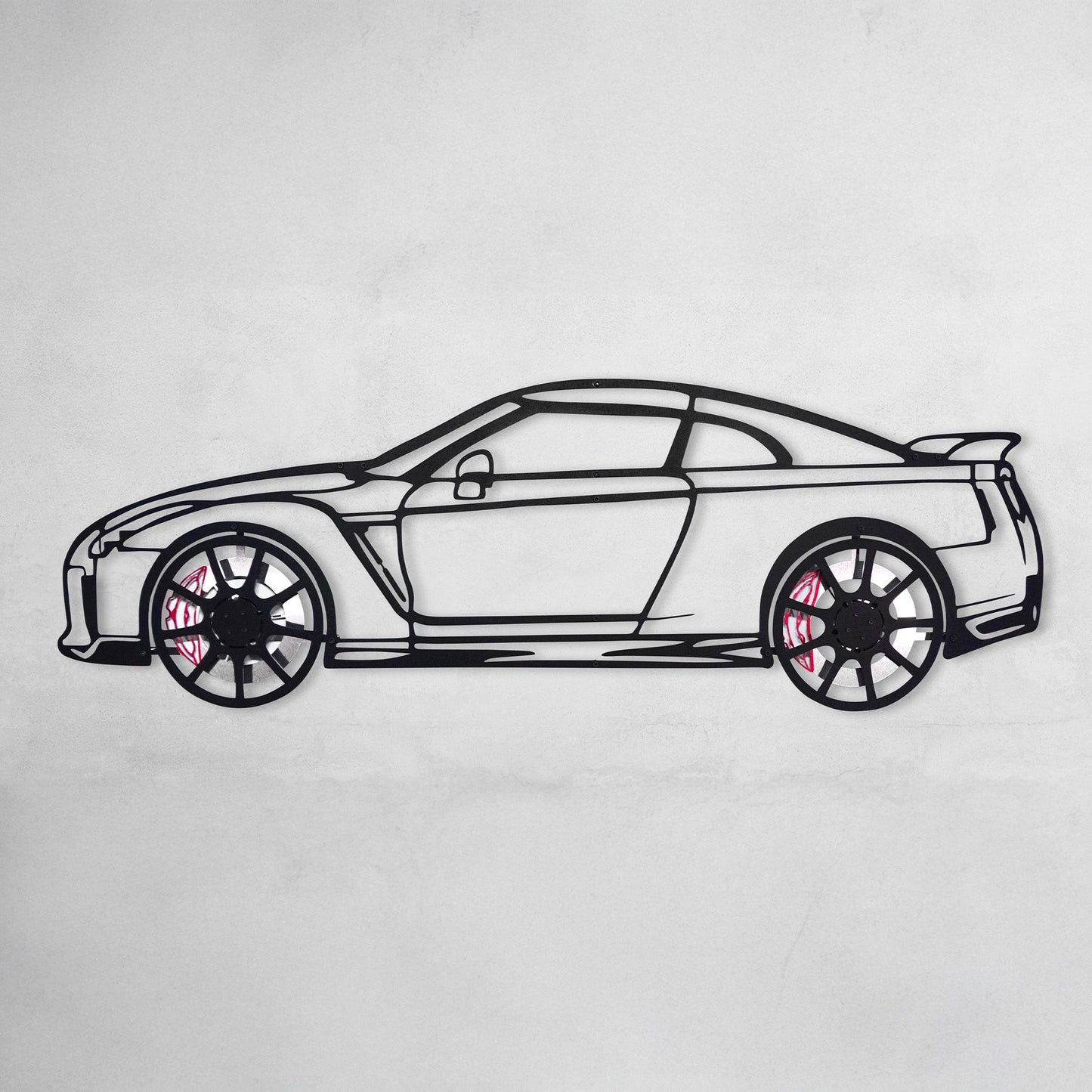 Nissan GT-R R35 Wall Art – JDM Steel Silhouette with Spinning Wheels-KAFMEKA036
