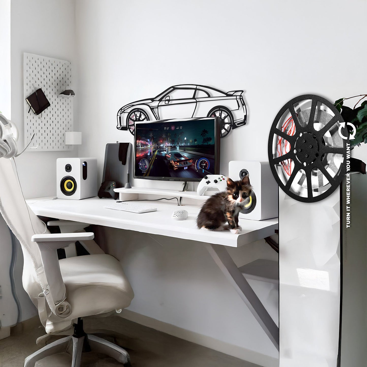 Nissan GT-R R35 Wall Art – JDM Steel Silhouette with Spinning Wheels-KAFMEKA036