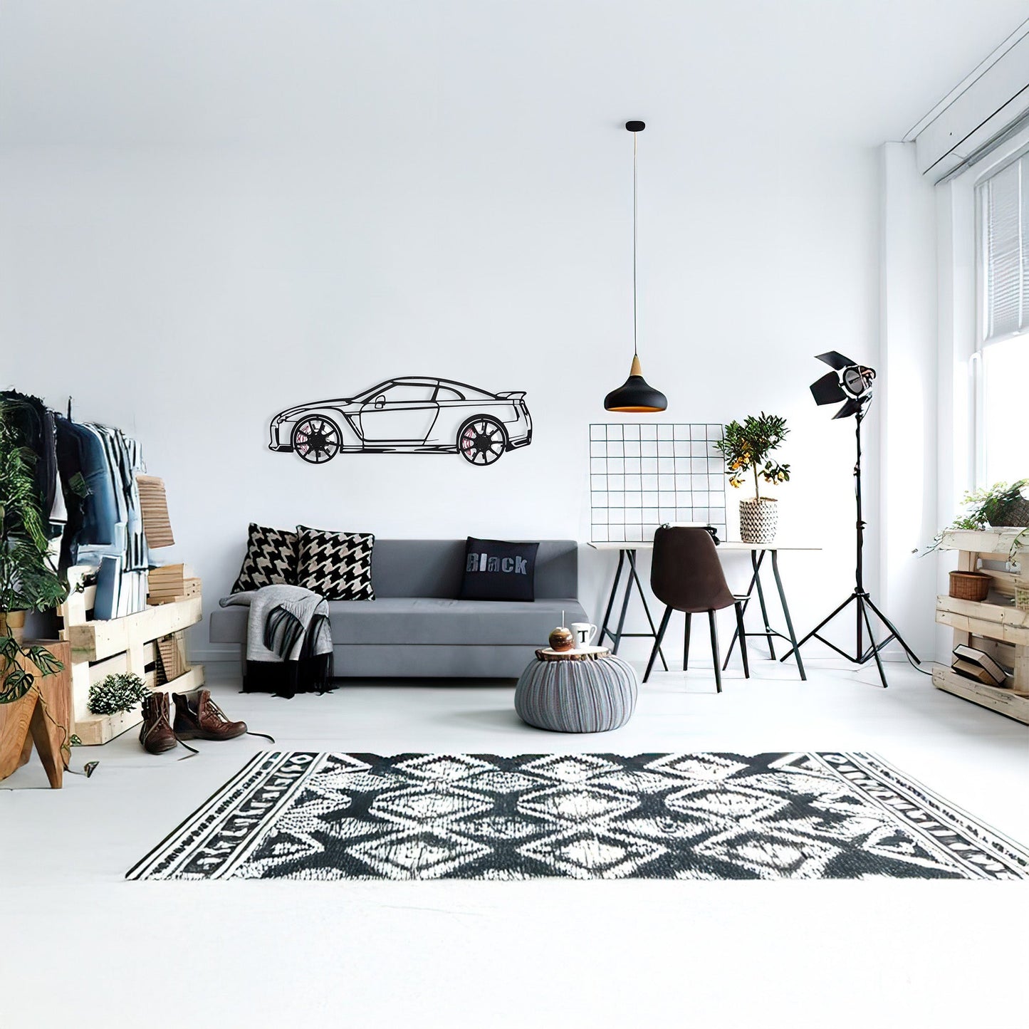 Nissan GT-R R35 Wall Art – JDM Steel Silhouette with Spinning Wheels-KAFMEKA036