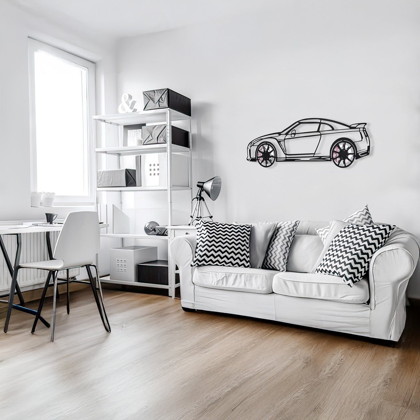 Nissan GT-R R35 Wall Art – JDM Steel Silhouette with Spinning Wheels-KAFMEKA036