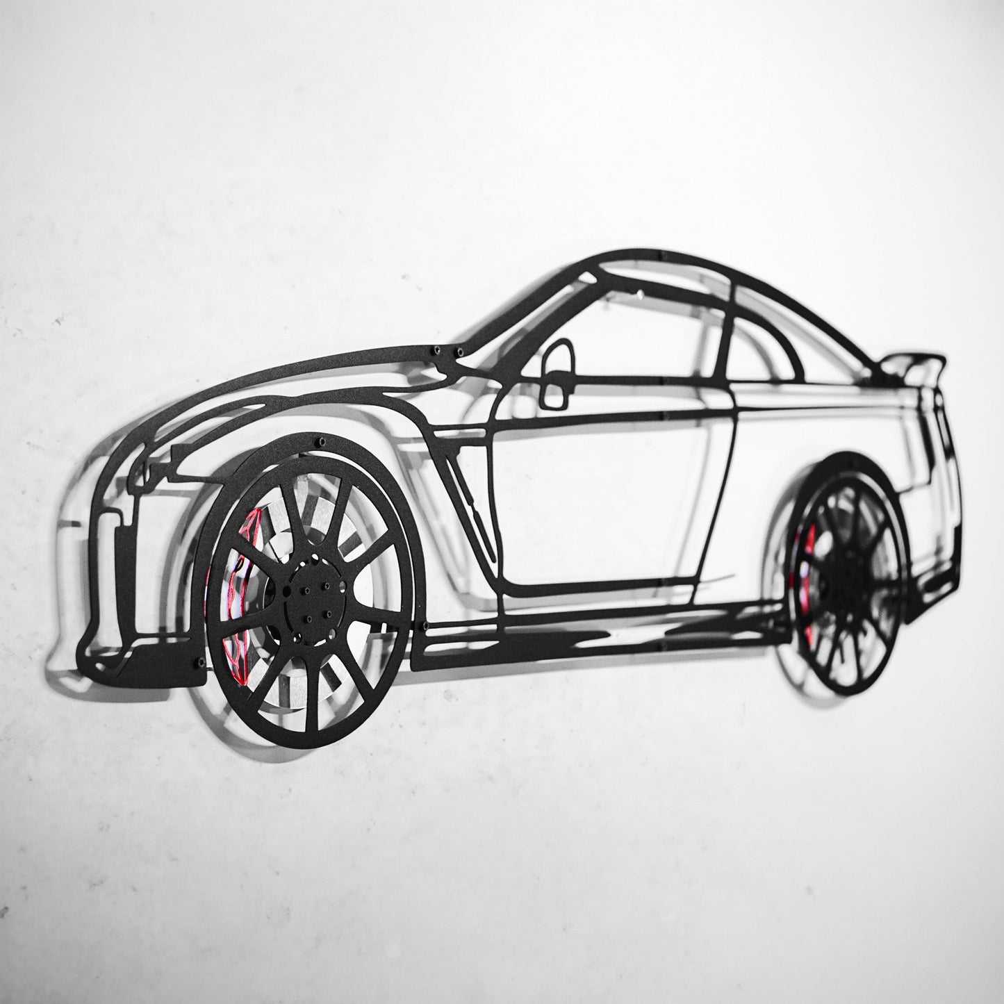 Nissan GT-R R35 Wall Art – JDM Steel Silhouette with Spinning Wheels-KAFMEKA036