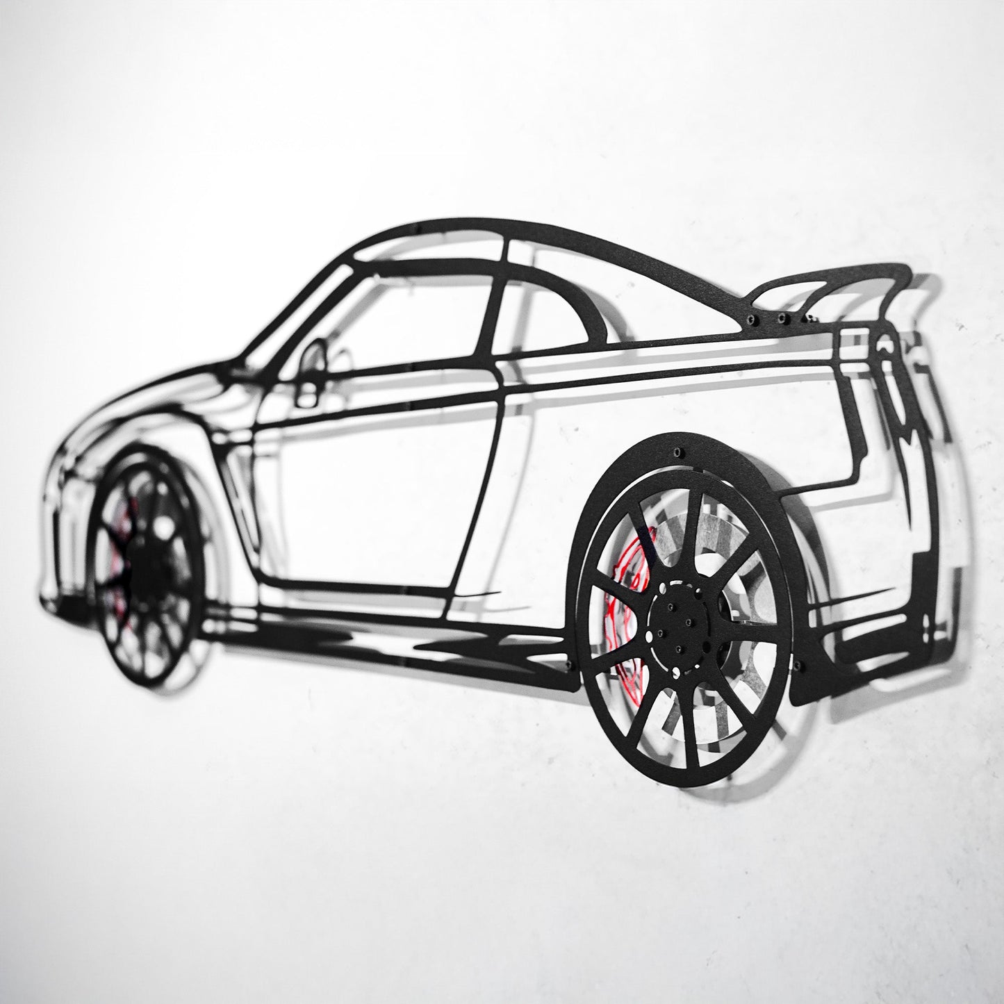 Nissan GT-R R35 Wall Art – JDM Steel Silhouette with Spinning Wheels-KAFMEKA036