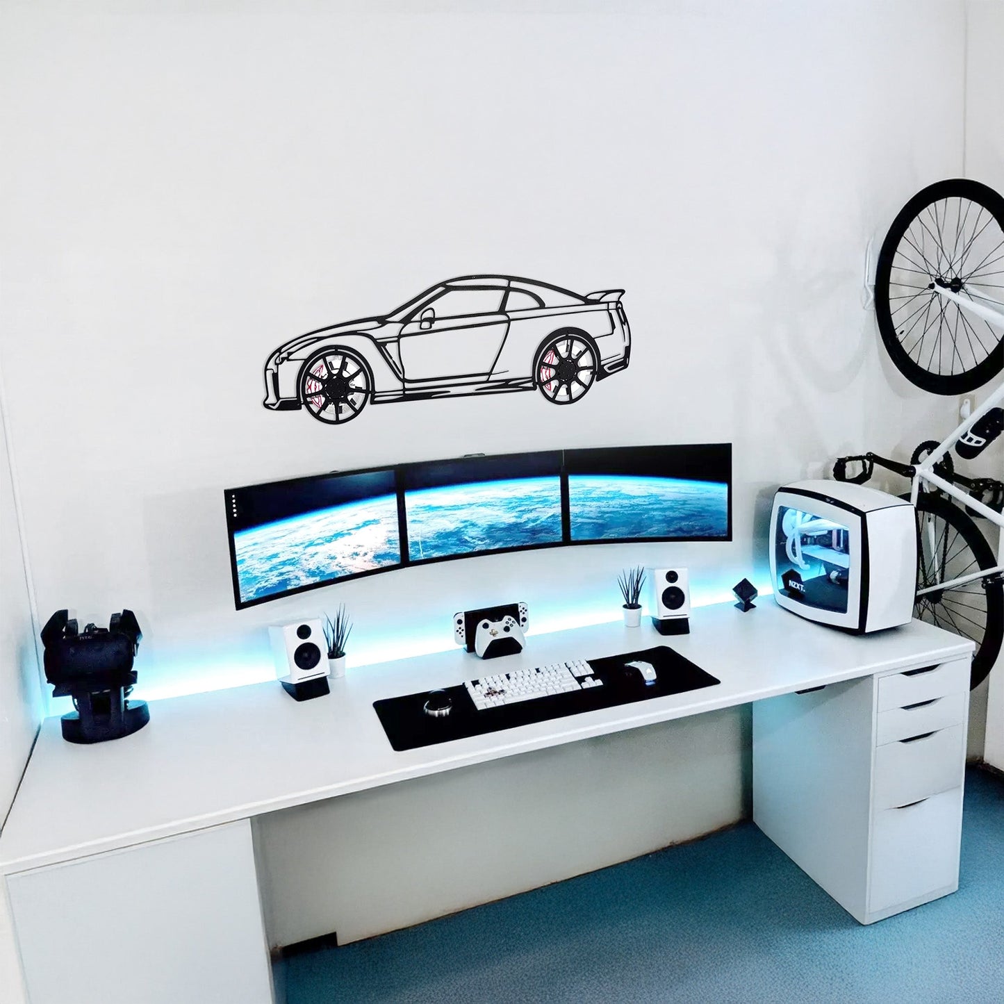 Nissan GT-R R35 Wall Art – JDM Steel Silhouette with Spinning Wheels-KAFMEKA036