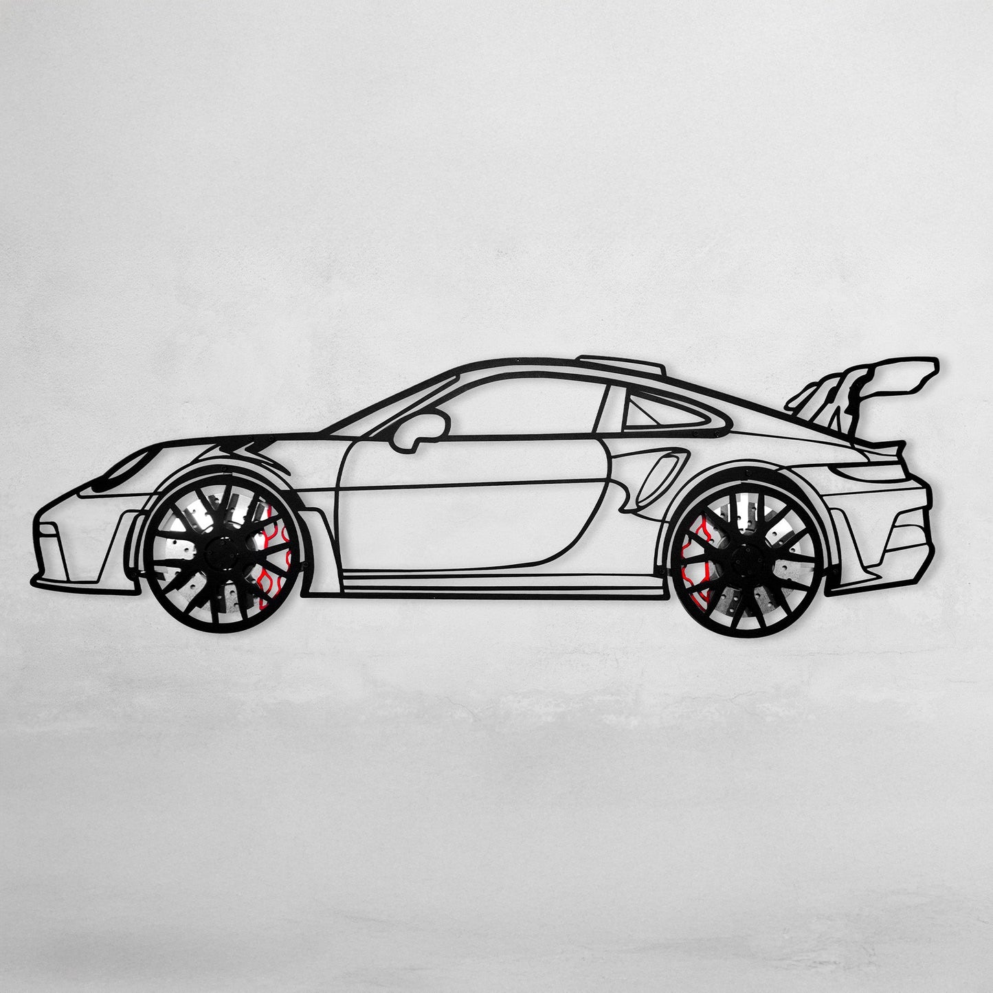 Porsche 911 GT Wall Art – Steel Silhouette with Spinning Wheels-KAFMEKA037