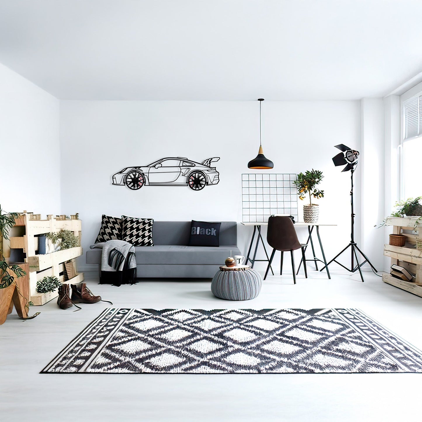 Porsche 911 GT Wall Art – Steel Silhouette with Spinning Wheels-KAFMEKA037