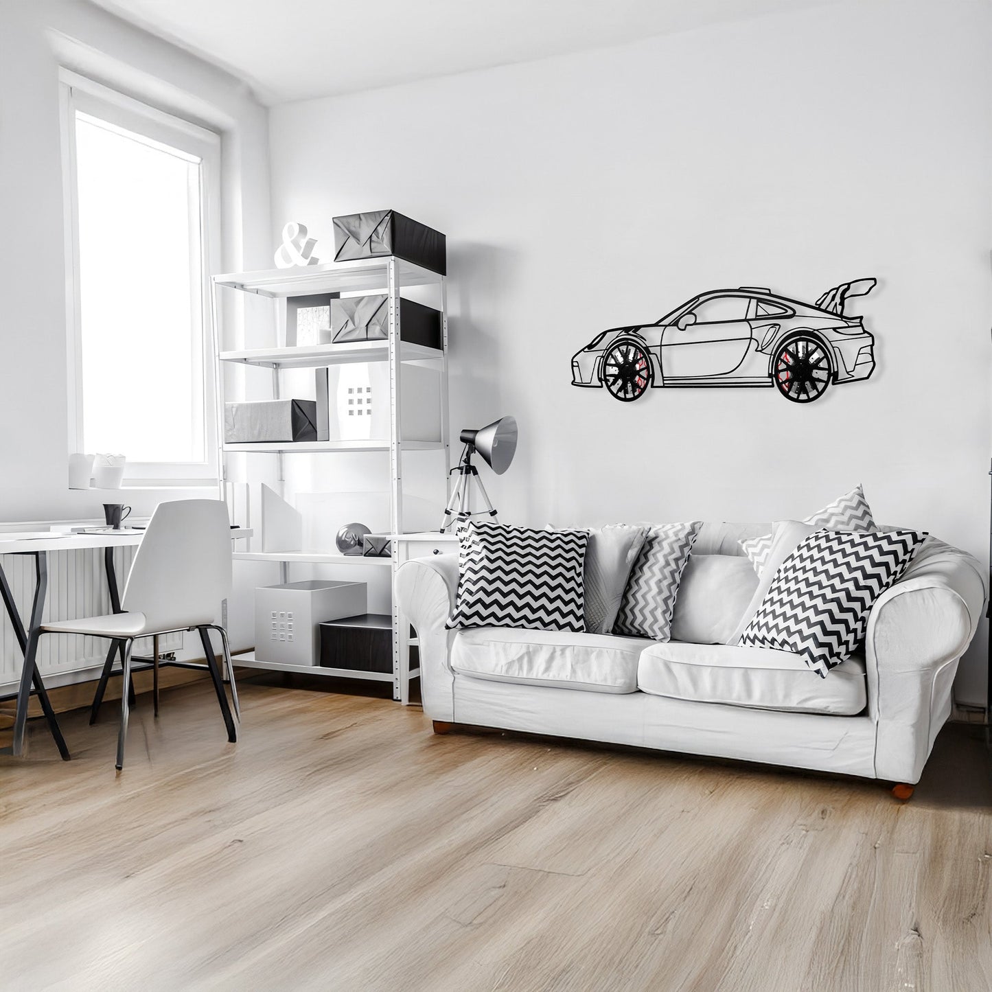 Porsche 911 GT Wall Art – Steel Silhouette with Spinning Wheels-KAFMEKA037