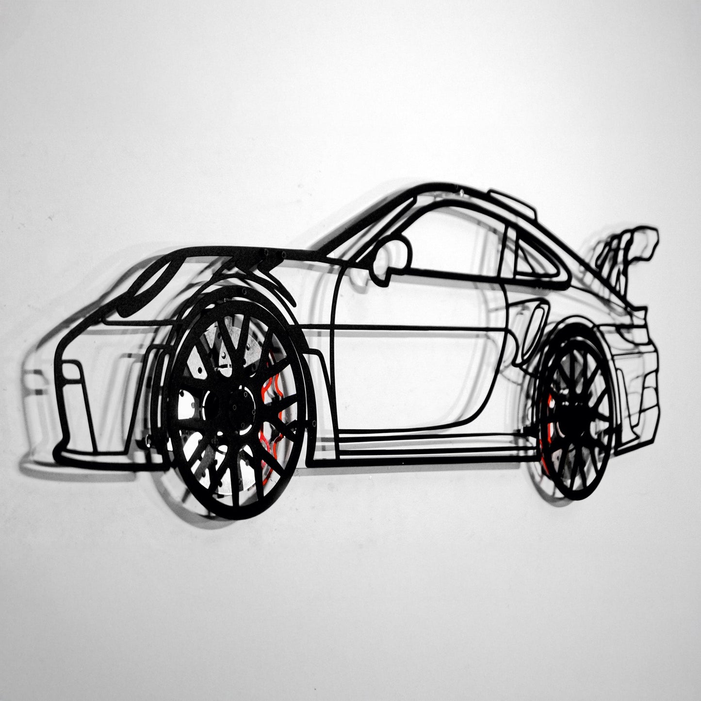 Porsche 911 GT Wall Art – Steel Silhouette with Spinning Wheels-KAFMEKA037