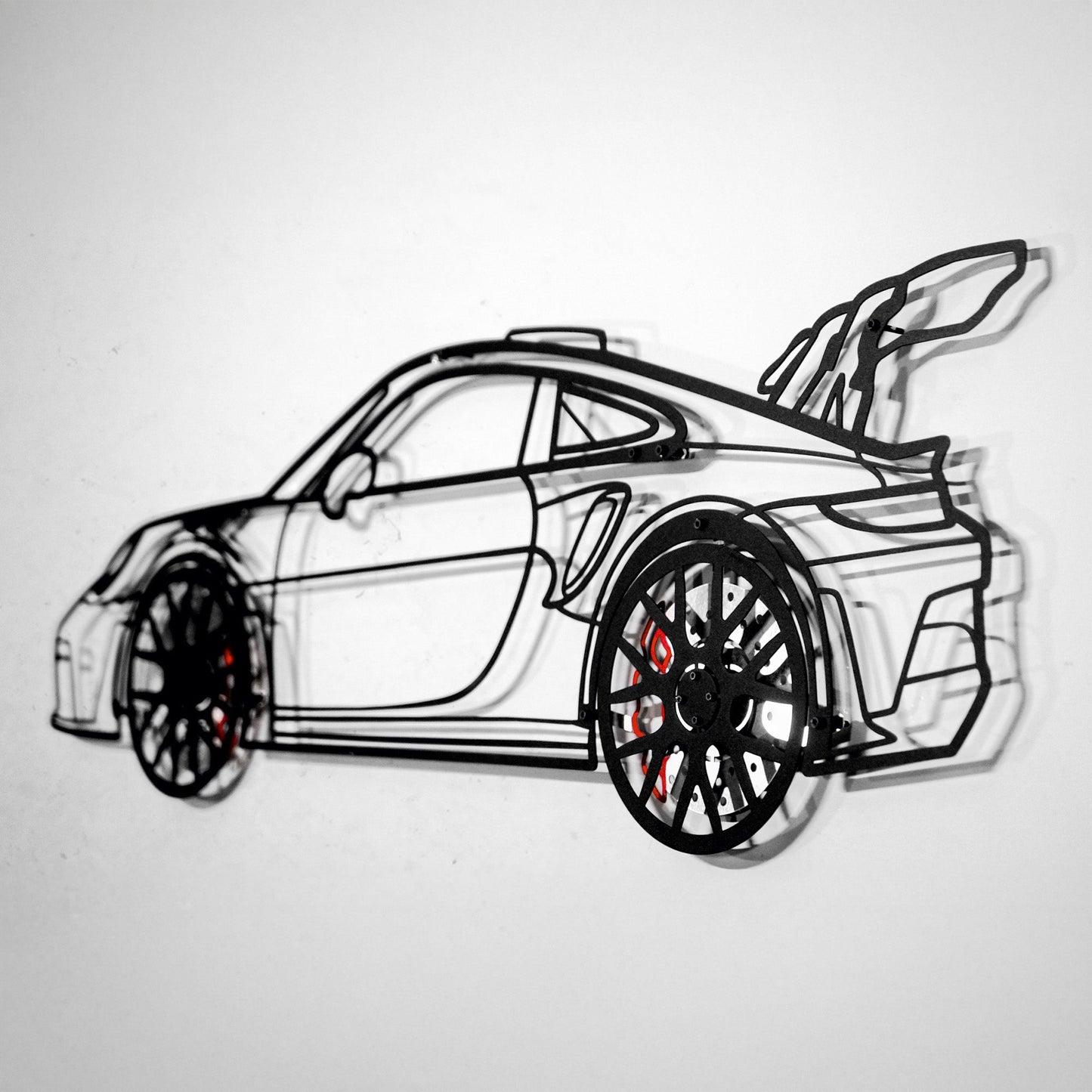 Porsche 911 GT Wall Art – Steel Silhouette with Spinning Wheels-KAFMEKA037