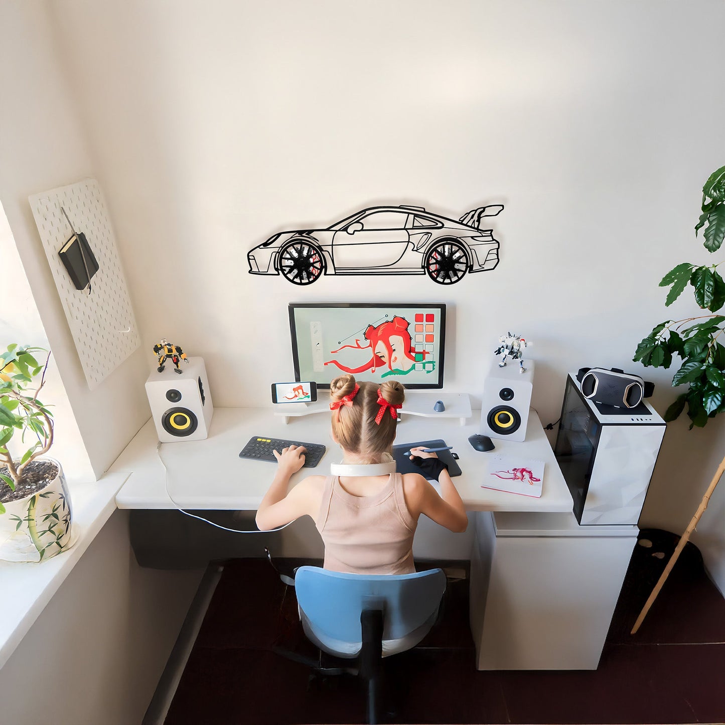 Porsche 911 GT Wall Art – Steel Silhouette with Spinning Wheels-KAFMEKA037