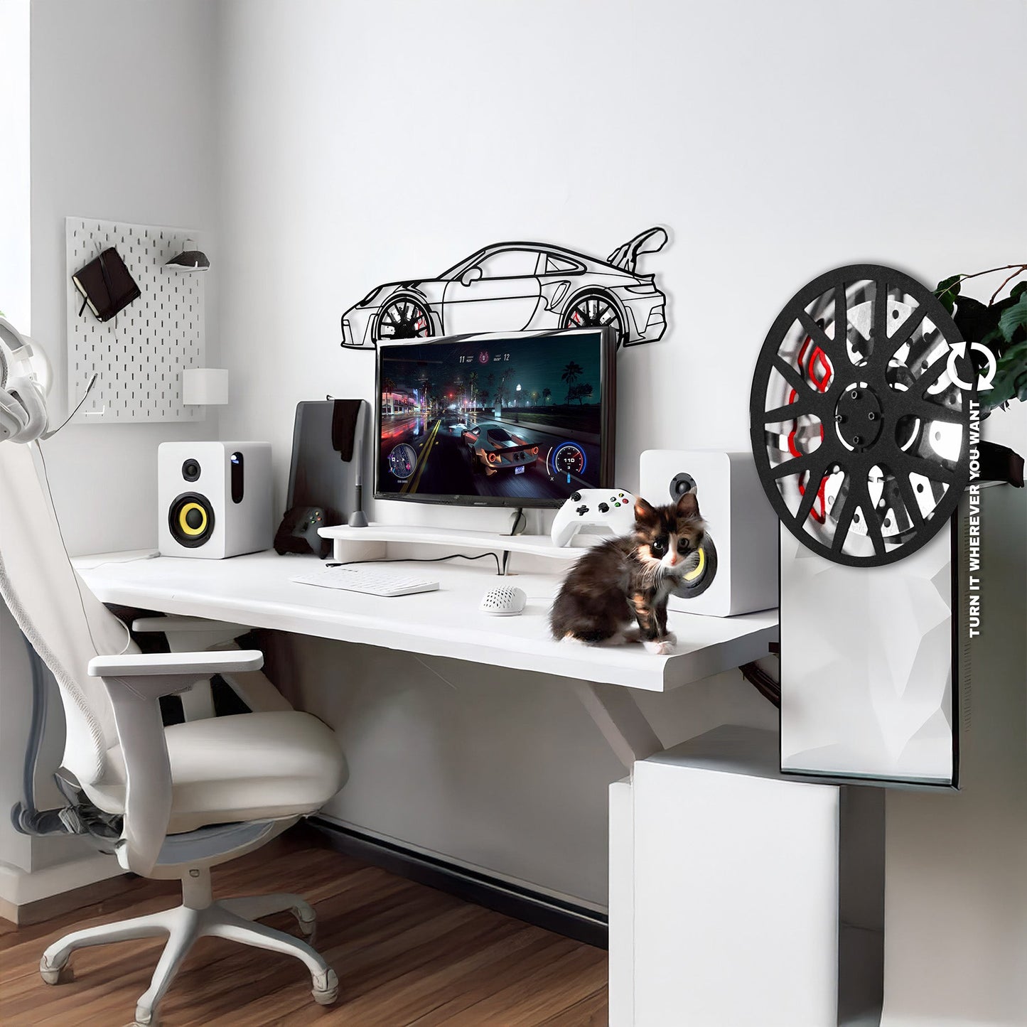 Porsche 911 GT Wall Art – Steel Silhouette with Spinning Wheels-KAFMEKA037