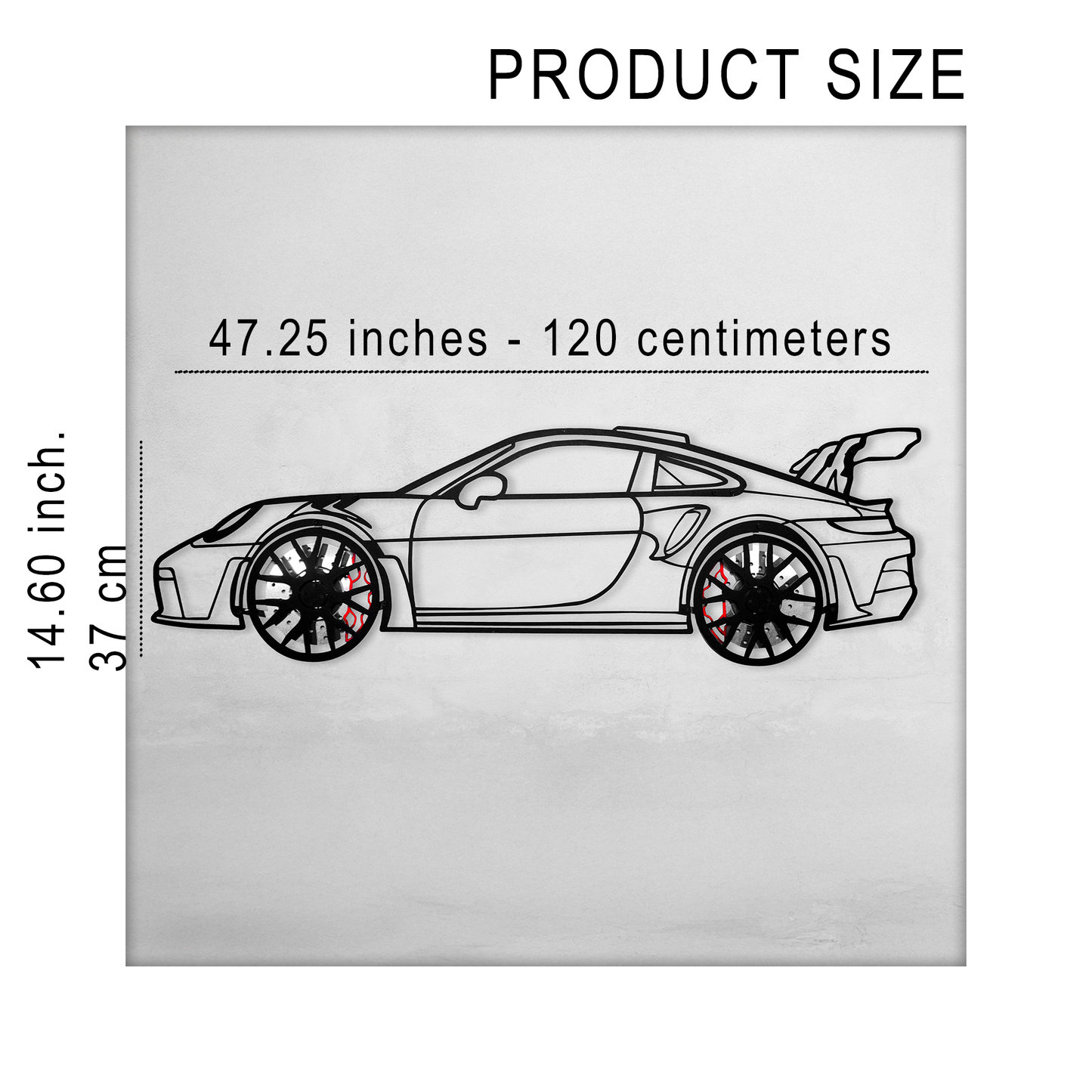 Porsche 911 GT Wall Art – Steel Silhouette with Spinning Wheels-KAFMEKA037