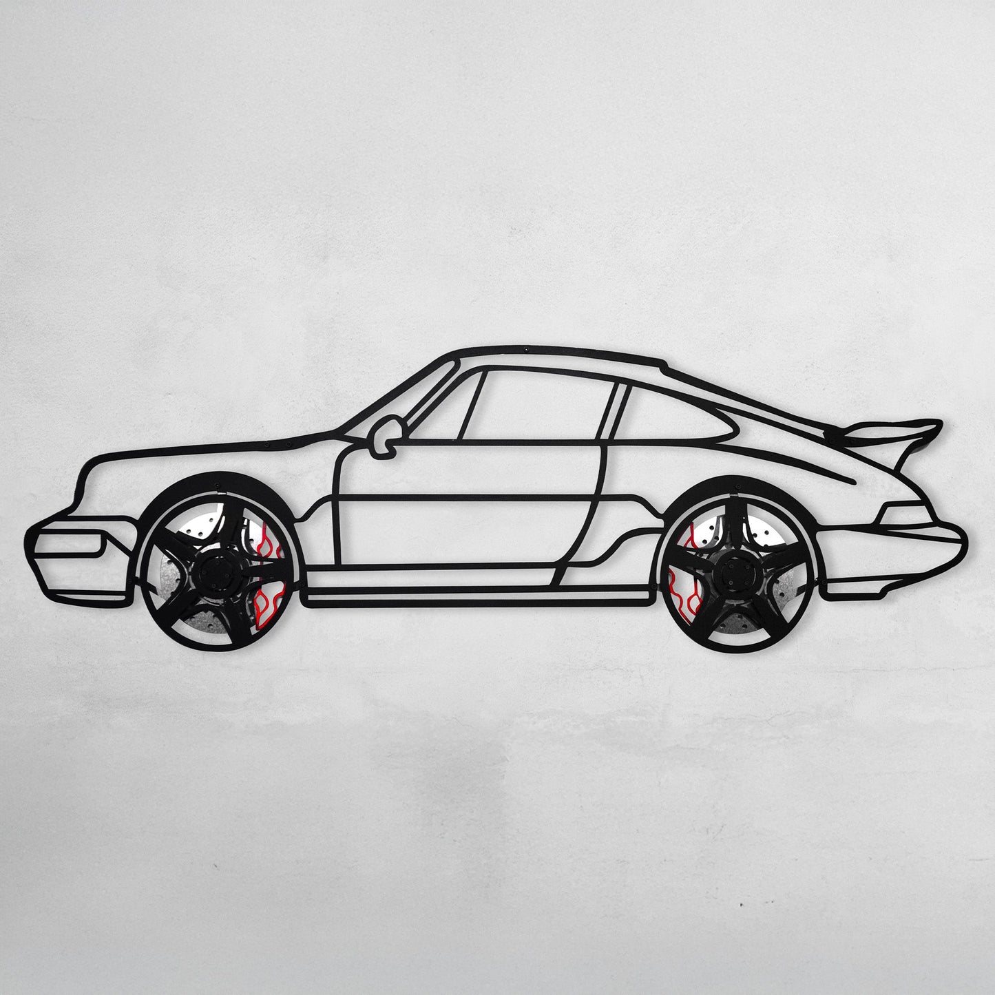 Classic Porsche 911 Wall Art – Retro Steel Silhouette with Spinning Wheels-KAFMEKA038