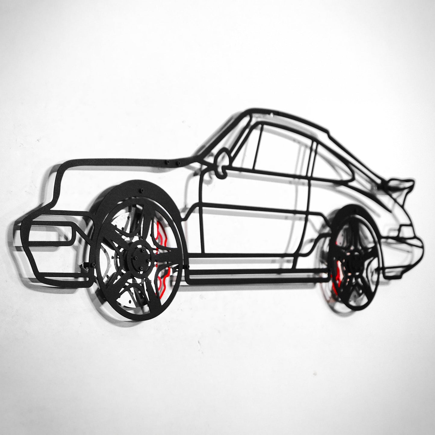 Classic Porsche 911 Wall Art – Retro Steel Silhouette with Spinning Wheels-KAFMEKA038