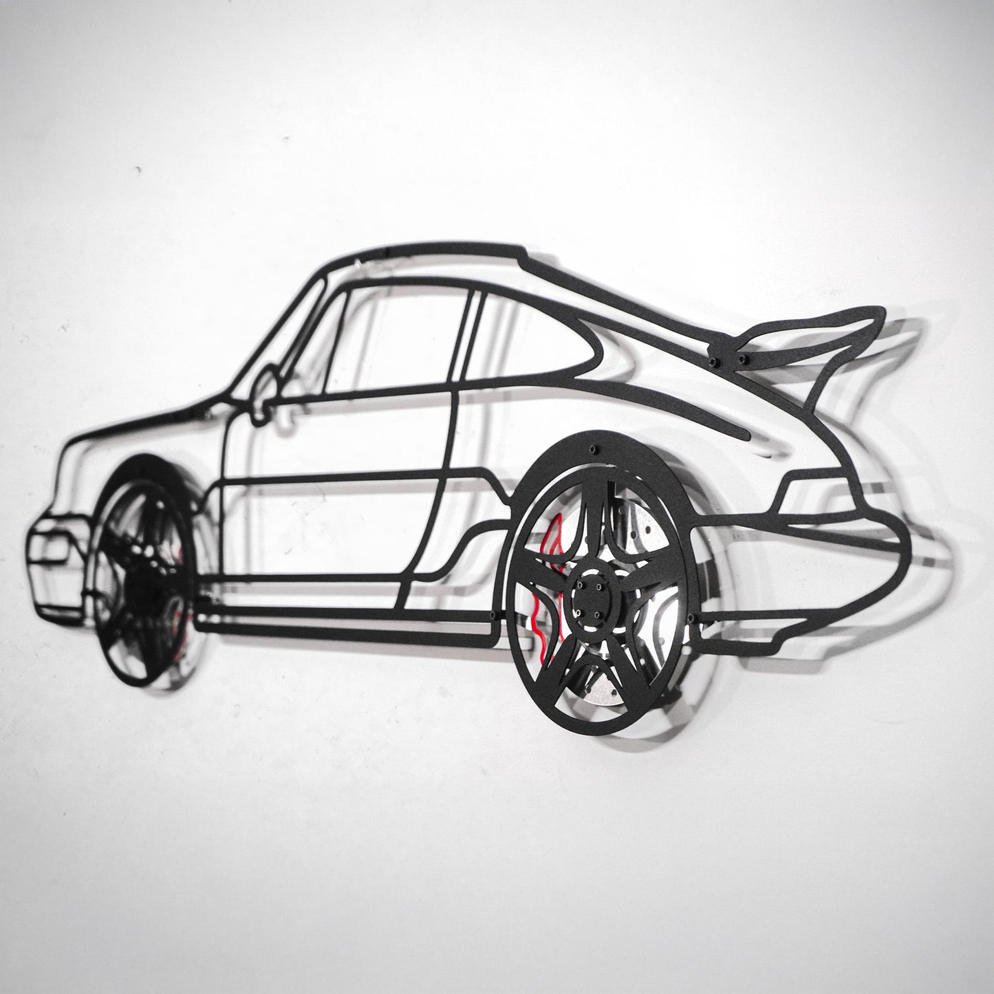 Classic Porsche 911 Wall Art – Retro Steel Silhouette with Spinning Wheels-KAFMEKA038