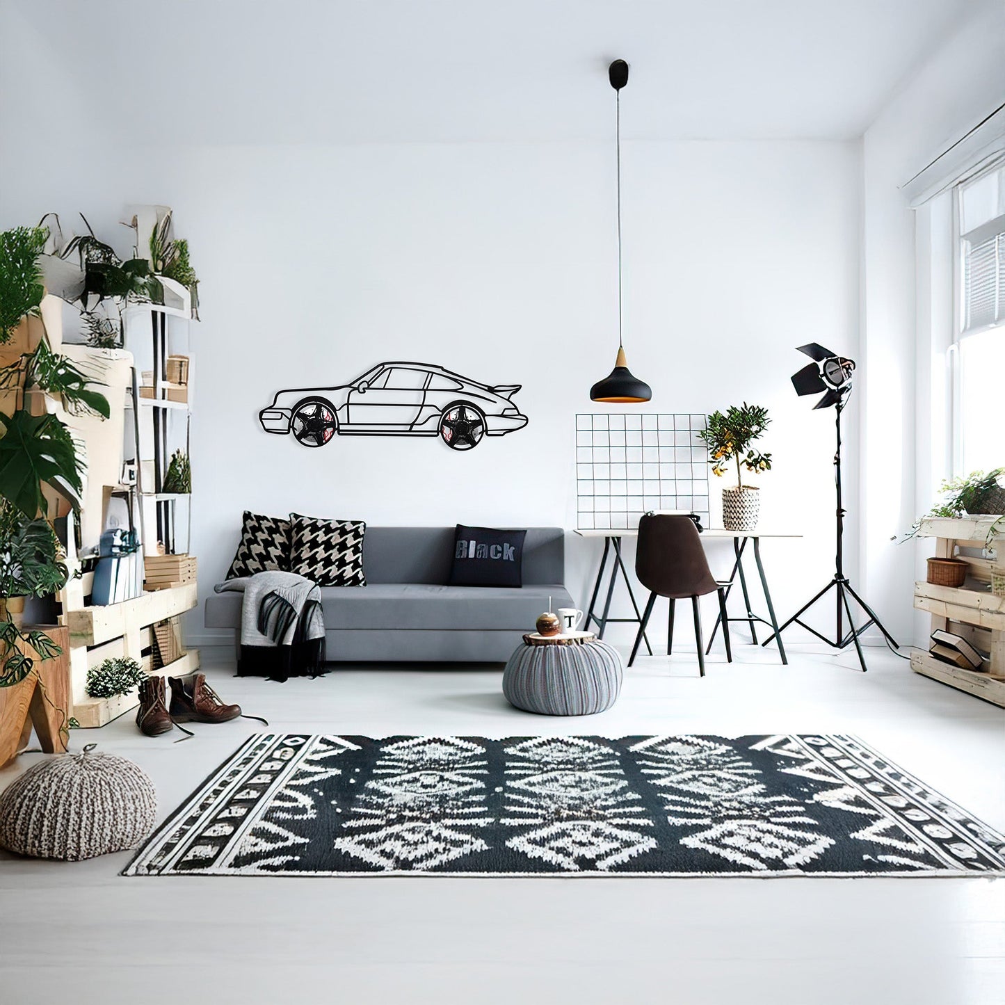 Classic Porsche 911 Wall Art – Retro Steel Silhouette with Spinning Wheels-KAFMEKA038