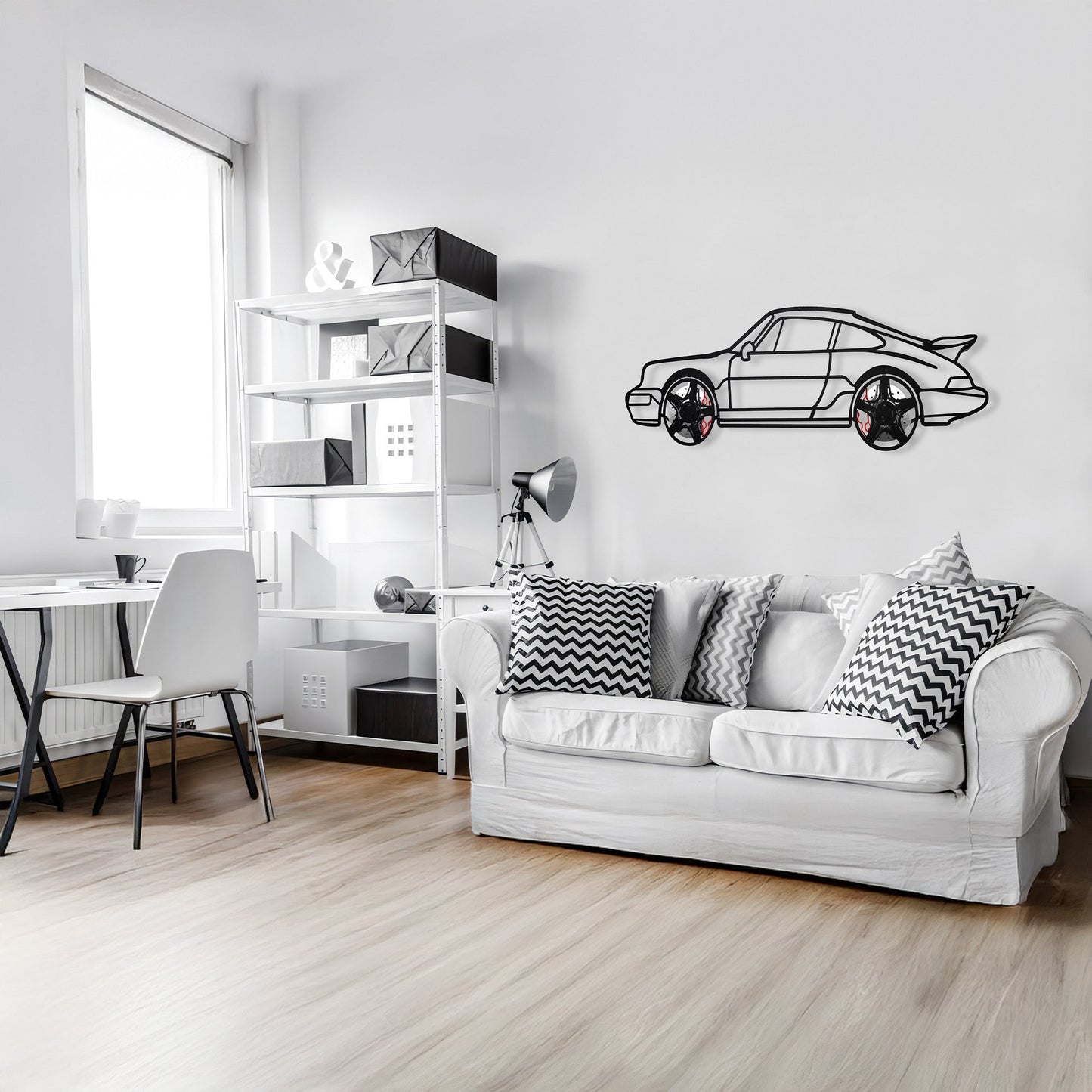 Classic Porsche 911 Wall Art – Retro Steel Silhouette with Spinning Wheels-KAFMEKA038