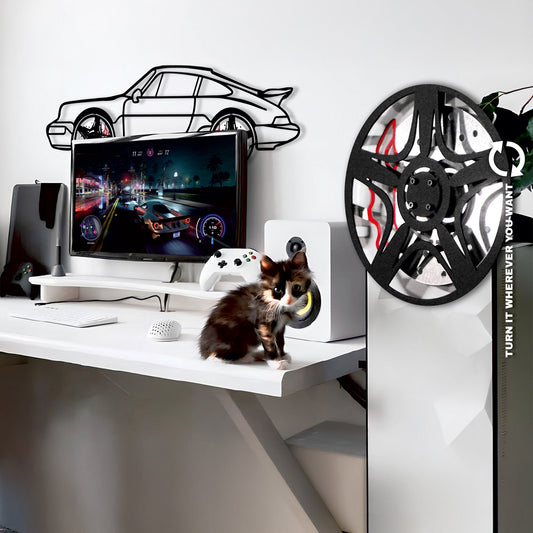 Classic Porsche 911 Wall Art – Retro Steel Silhouette with Spinning Wheels-KAFMEKA038