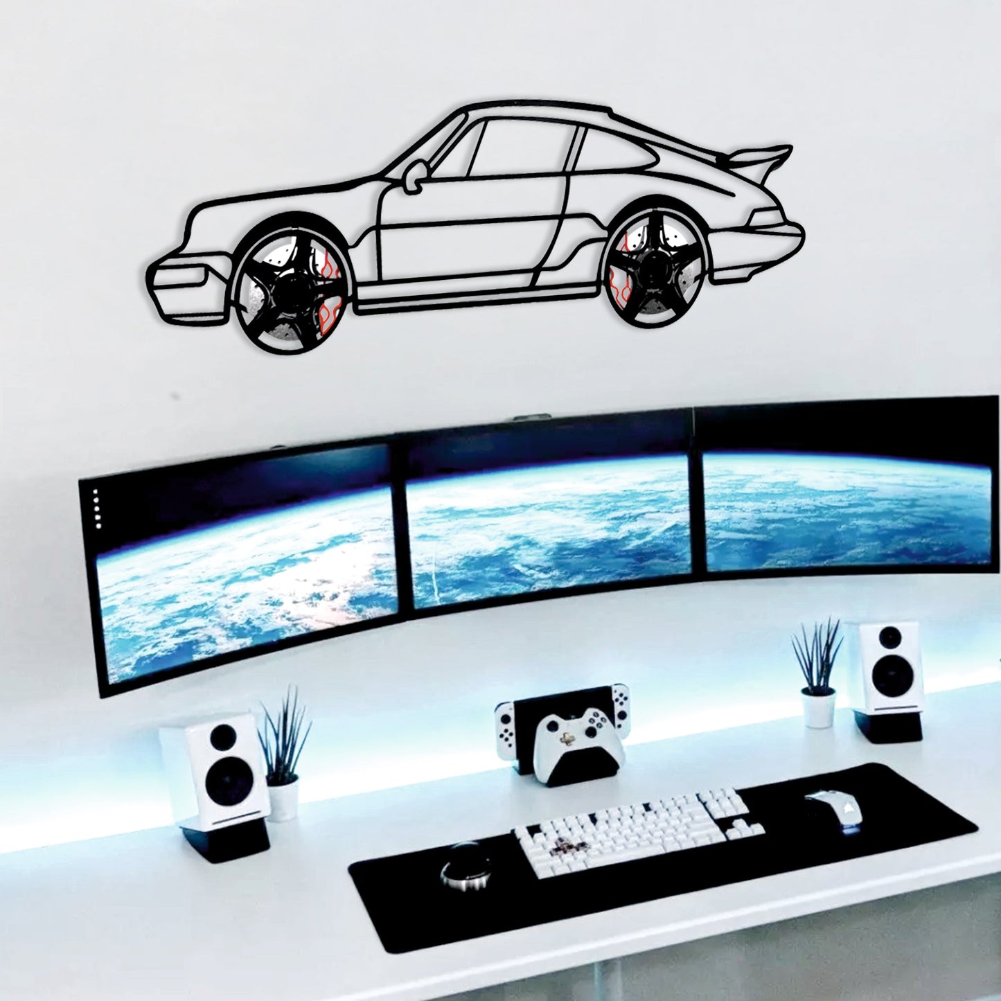 Classic Porsche 911 Wall Art – Retro Steel Silhouette with Spinning Wheels-KAFMEKA038