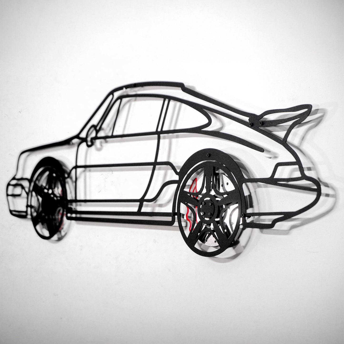Classic Porsche 911 Wall Art – Retro Steel Silhouette with Spinning Wheels-KAFMEKA038