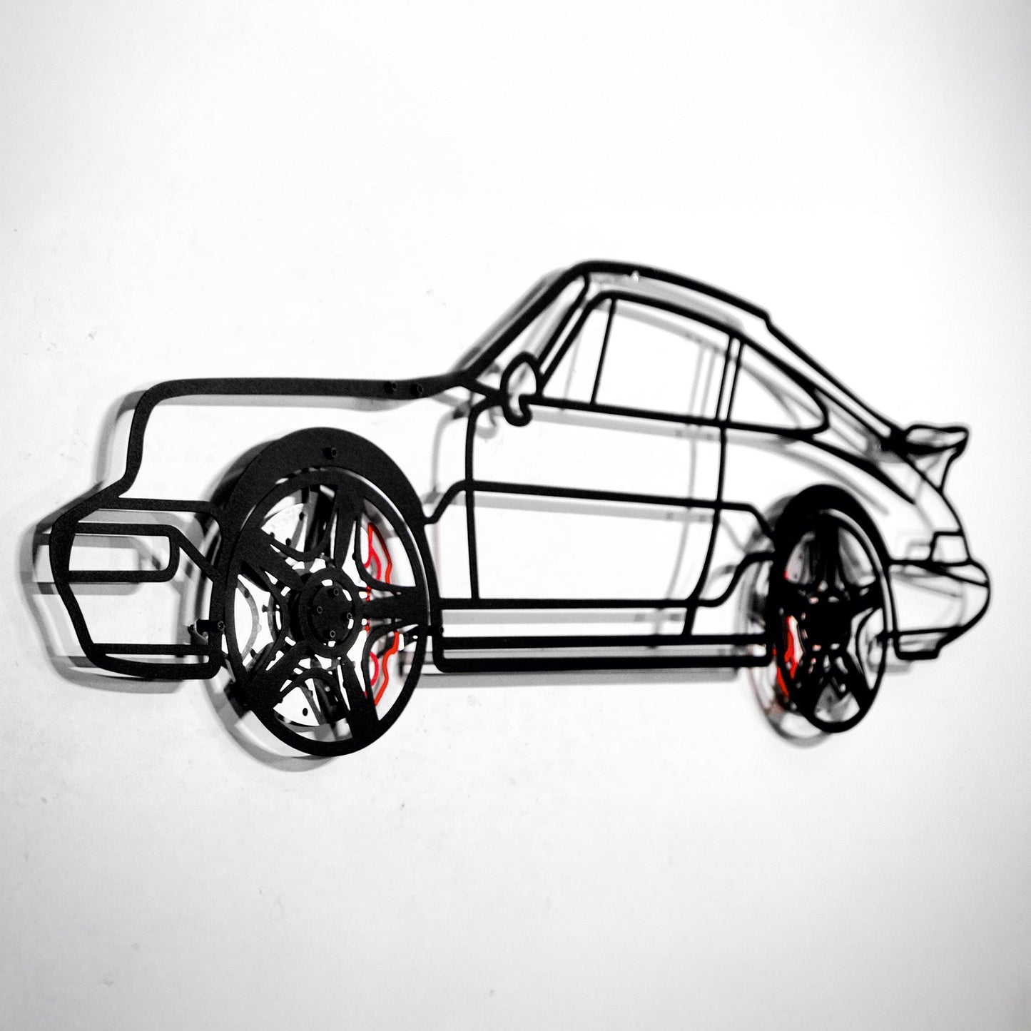 Classic Porsche 911 Wall Art – Retro Steel Silhouette with Spinning Wheels-KAFMEKA038