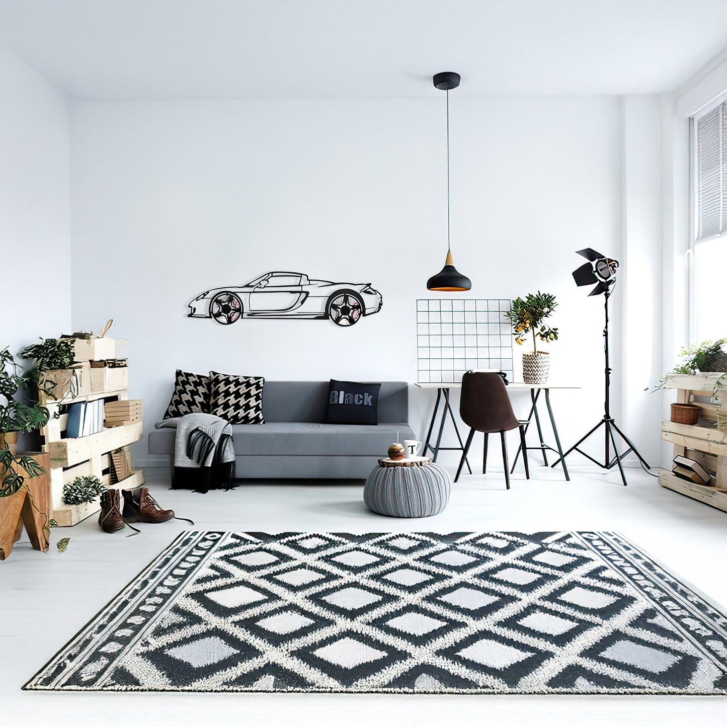 Porsche Carrera GT Wall Art – Supercar Steel Silhouette with Spinning Wheels-KAFMEKA039