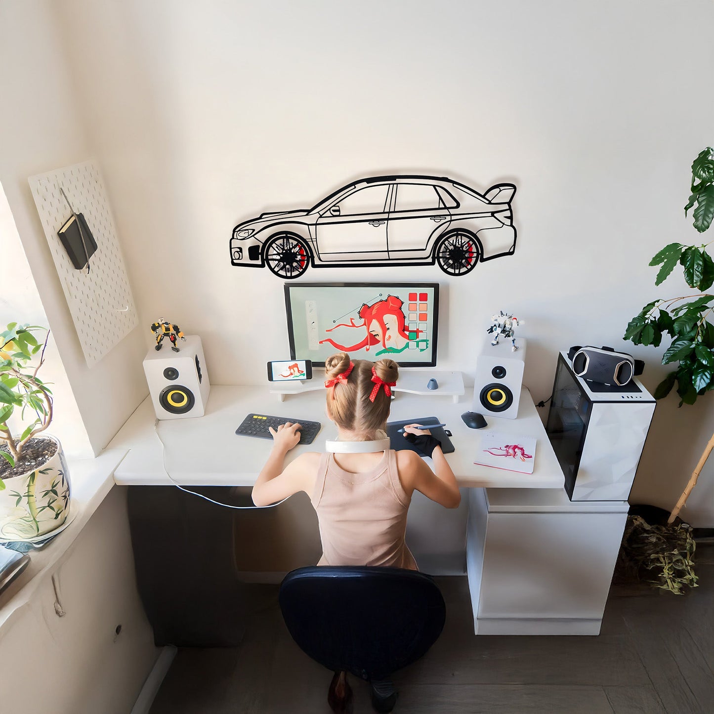 Subaru Impreza Wall Art – Rally Legend Steel Silhouette with Spinning Wheels-KAFMEKA042