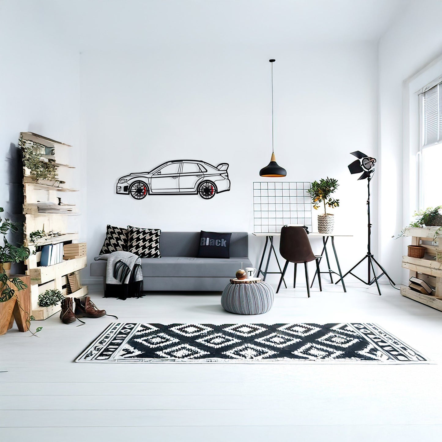 Subaru Impreza Wall Art – Rally Legend Steel Silhouette with Spinning Wheels-KAFMEKA042