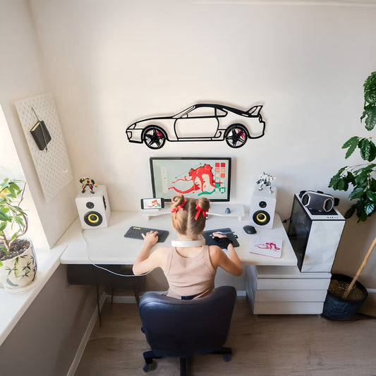 Toyota Supra MK4 Wall Art – JDM Legend Steel Silhouette with Spinning Wheels-KAFMEKA043