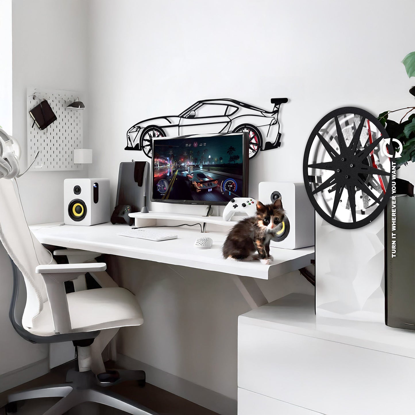 Toyota Supra MK5 Wall Art – Modern JDM Steel Silhouette with Spinning Wheels-KAFMEKA044