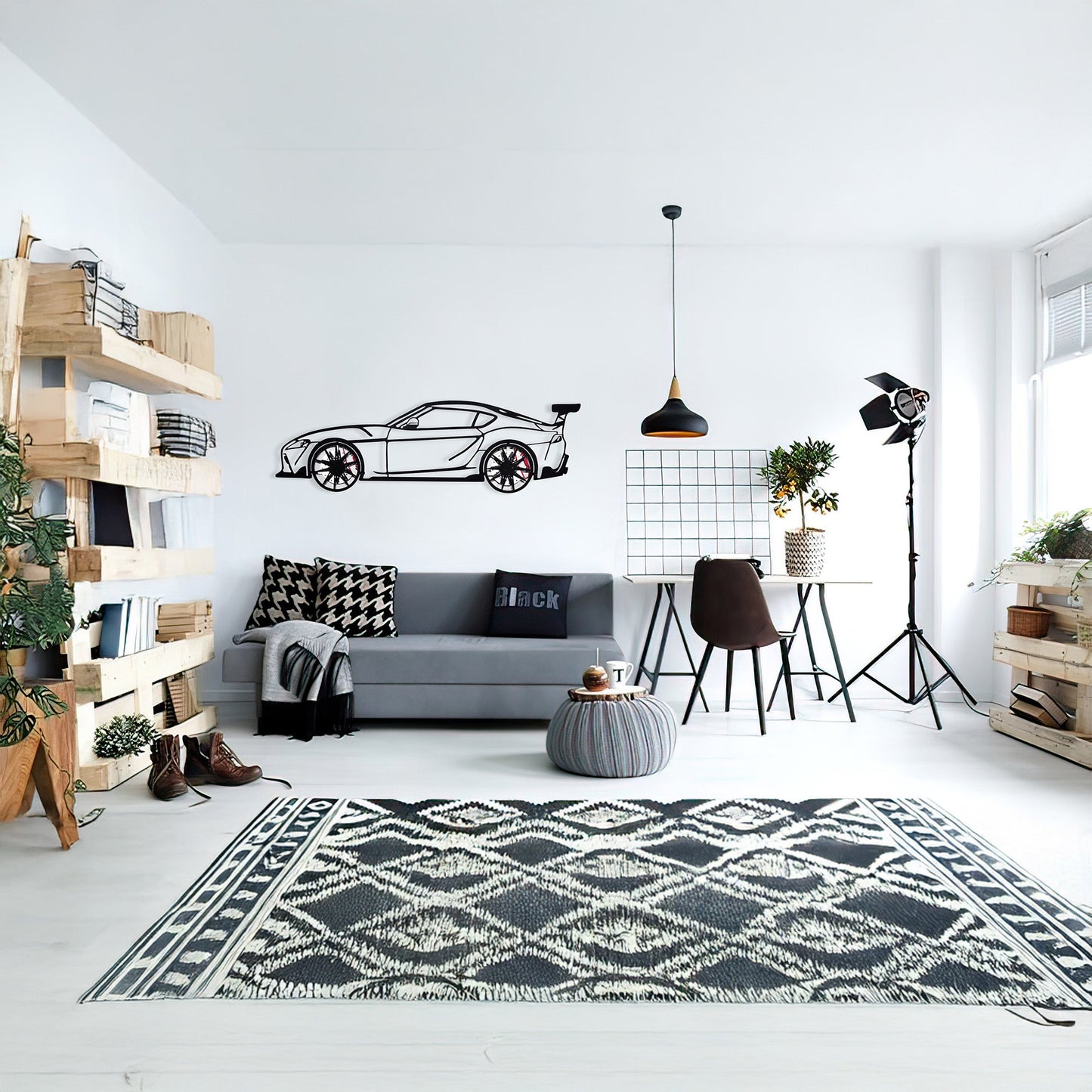 Toyota Supra MK5 Wall Art – Modern JDM Steel Silhouette with Spinning Wheels-KAFMEKA044