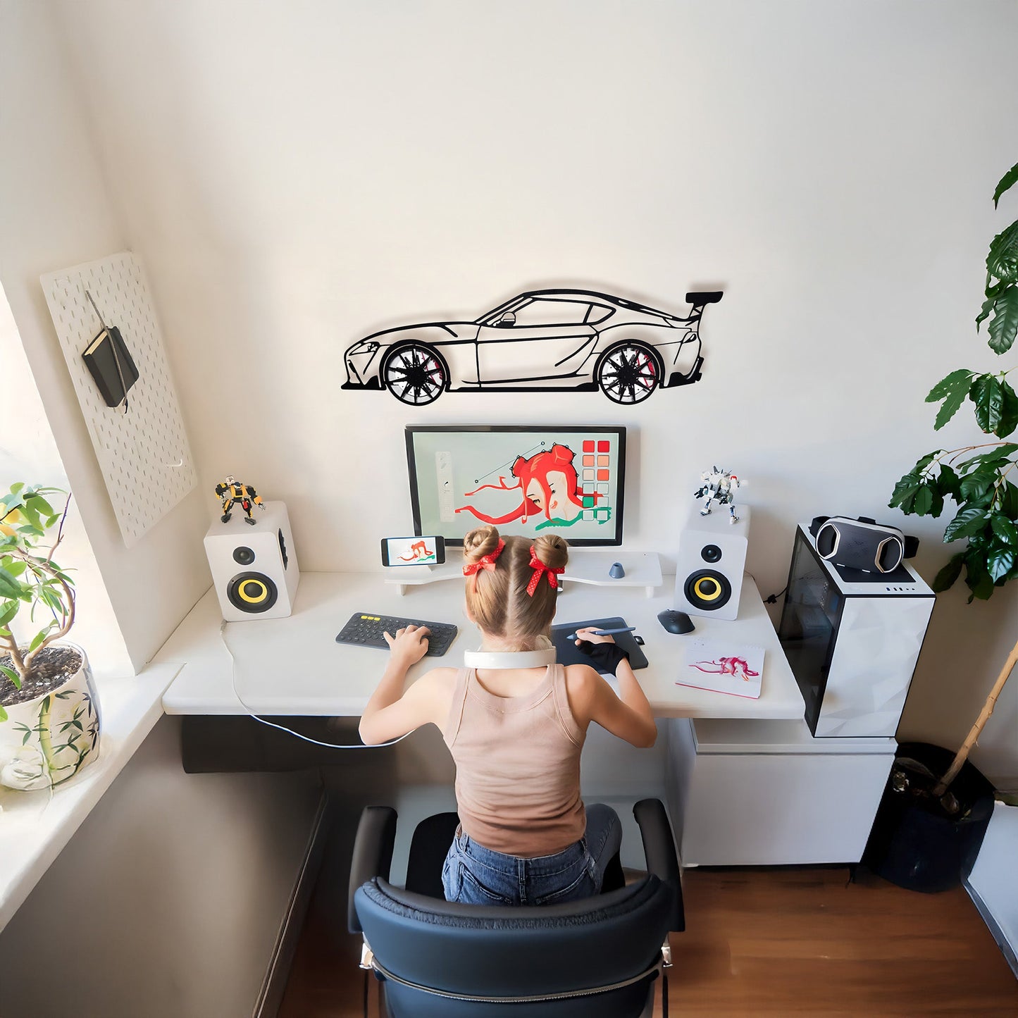 Toyota Supra MK5 Wall Art – Modern JDM Steel Silhouette with Spinning Wheels-KAFMEKA044