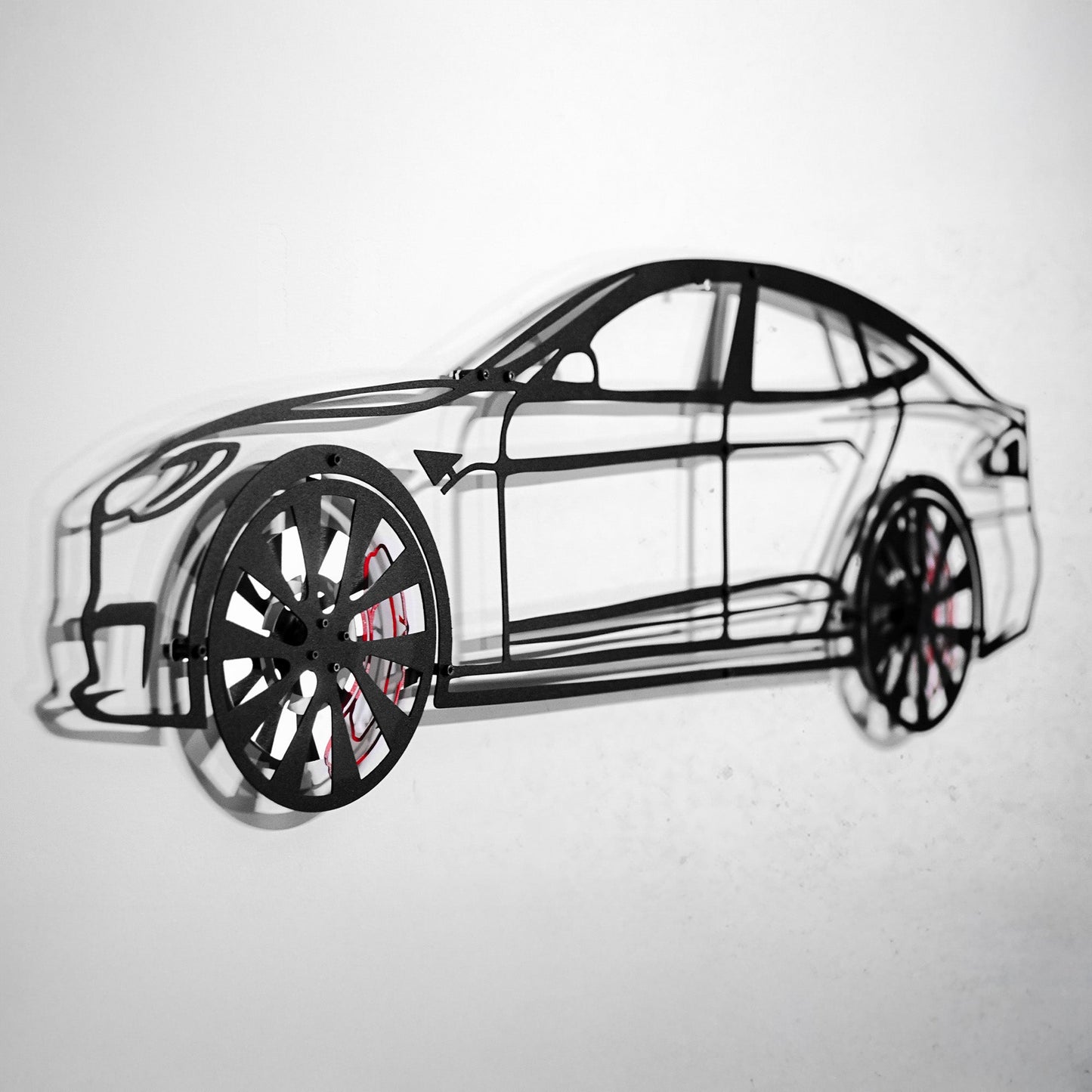 Tesla Model S Wall Art – Electric Car Steel Silhouette with Spinning Wheels-KAFMEKA045