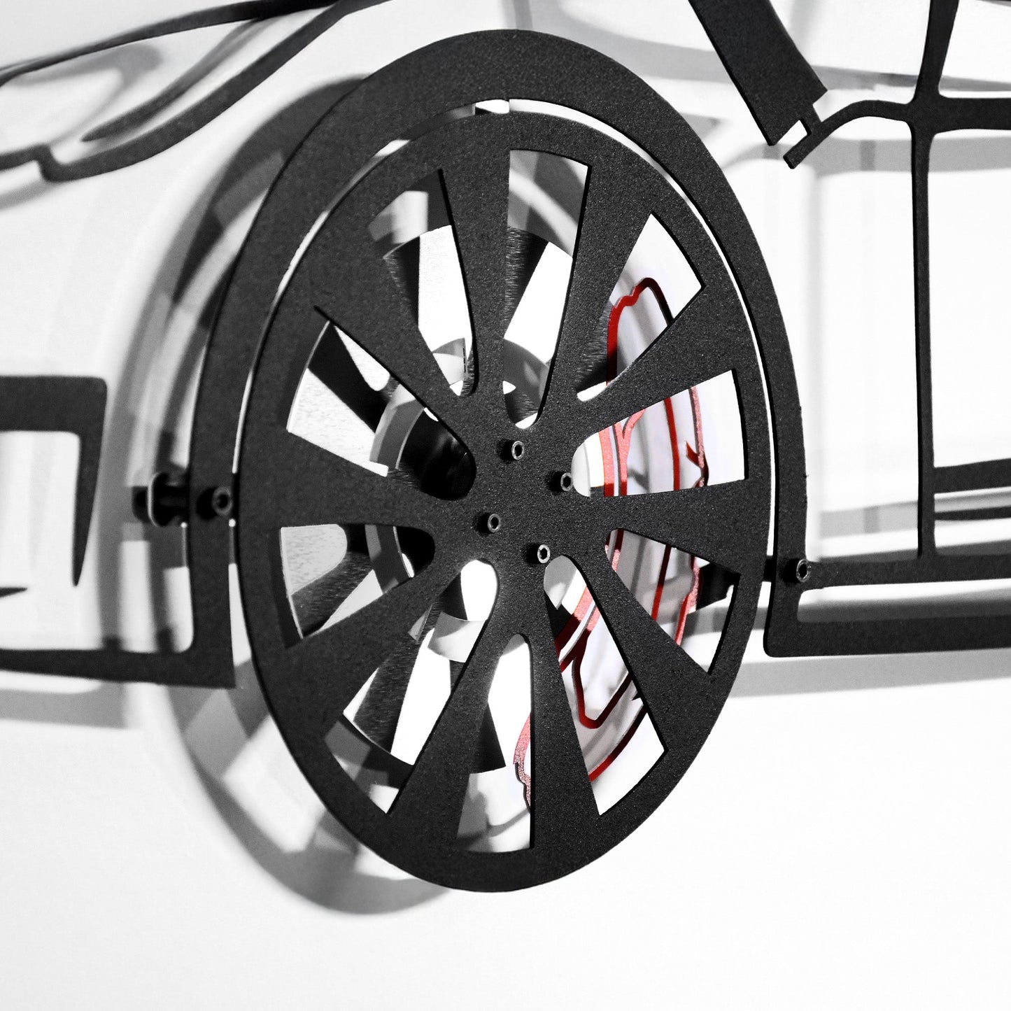 Tesla Model S Wall Art – Electric Car Steel Silhouette with Spinning Wheels-KAFMEKA045