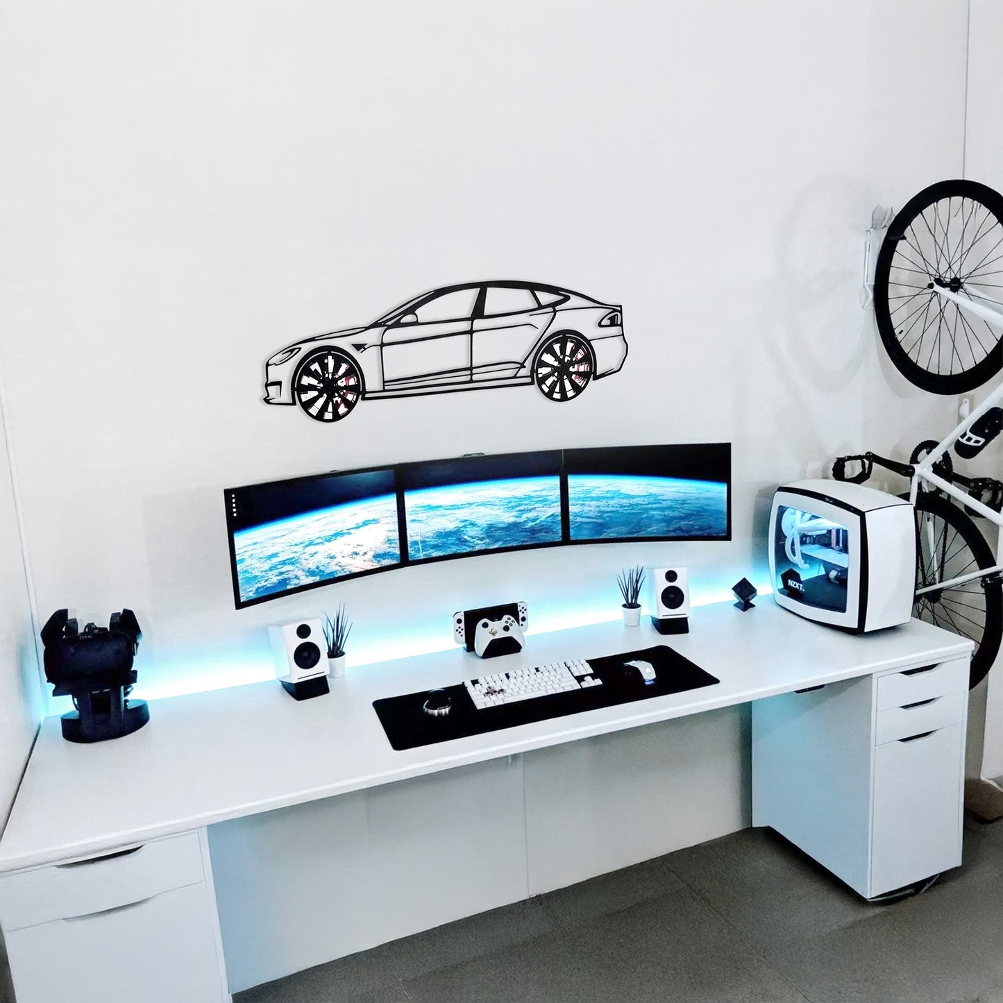 Tesla Model S Wall Art – Electric Car Steel Silhouette with Spinning Wheels-KAFMEKA045