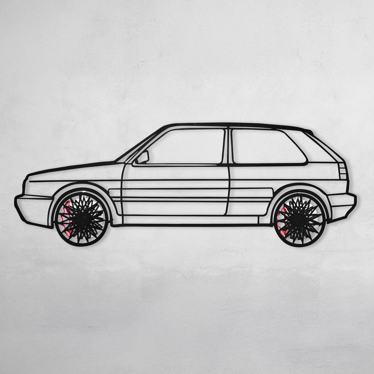 Volkswagen Golf Mk1 Wall Art – Classic Hot Hatch Steel Silhouette with Spinning Wheels-KAFMEKA046