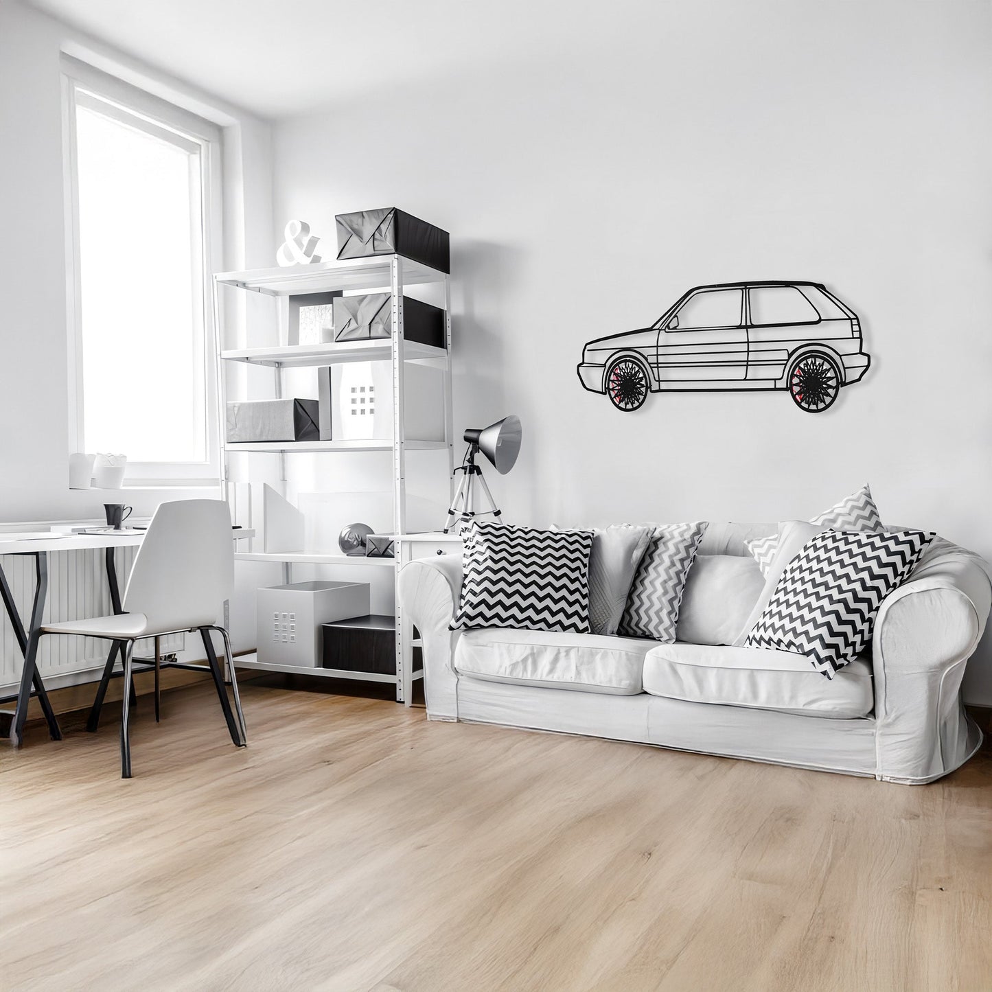 Volkswagen Golf Mk1 Wall Art – Classic Hot Hatch Steel Silhouette with Spinning Wheels-KAFMEKA046