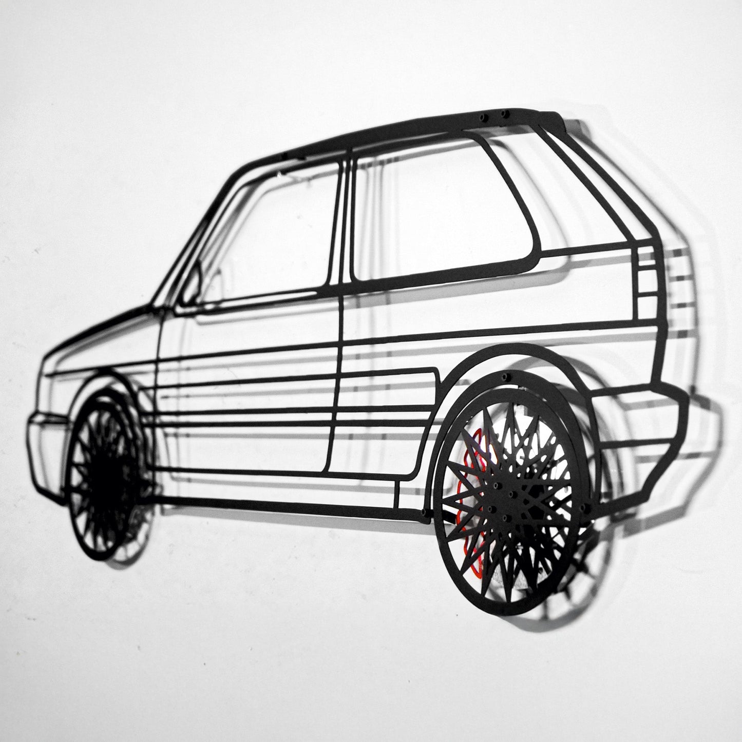 Volkswagen Golf Mk1 Wall Art – Classic Hot Hatch Steel Silhouette with Spinning Wheels-KAFMEKA046