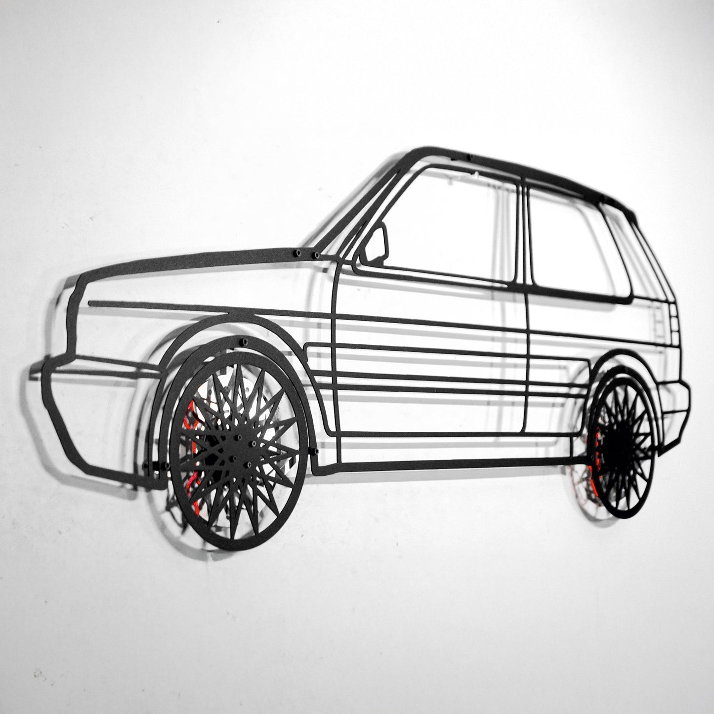 Volkswagen Golf Mk1 Wall Art – Classic Hot Hatch Steel Silhouette with Spinning Wheels-KAFMEKA046