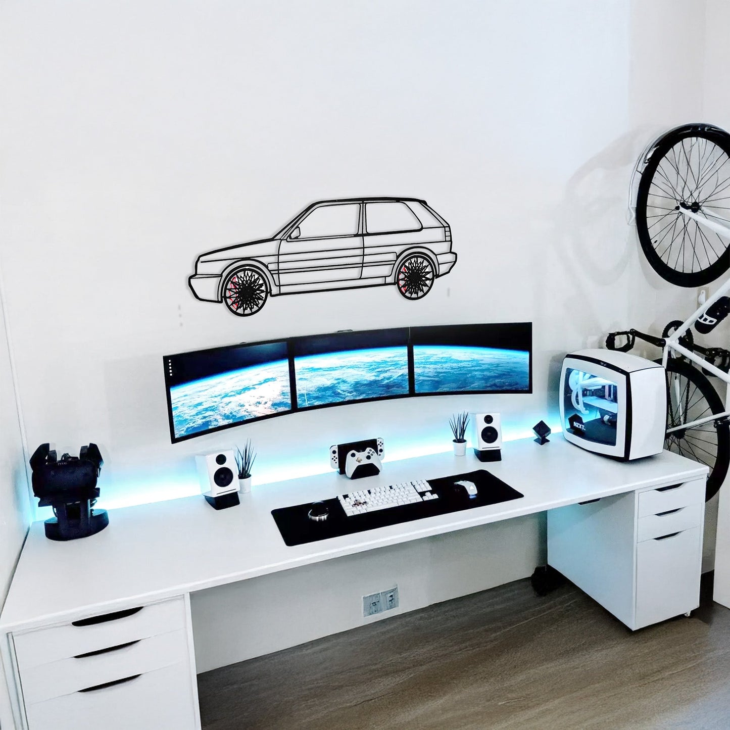 Volkswagen Golf Mk1 Wall Art – Classic Hot Hatch Steel Silhouette with Spinning Wheels-KAFMEKA046