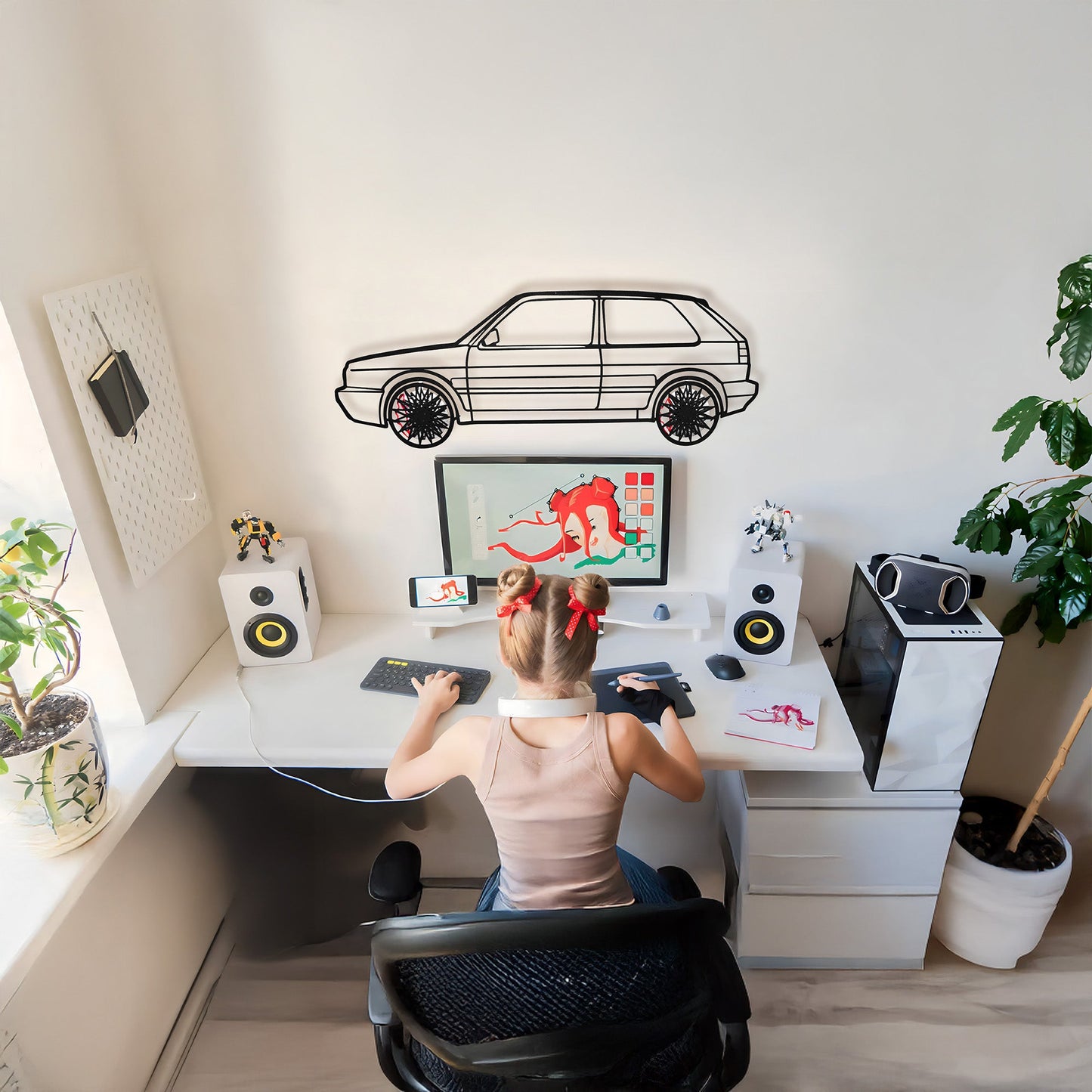 Volkswagen Golf Mk1 Wall Art – Classic Hot Hatch Steel Silhouette with Spinning Wheels-KAFMEKA046