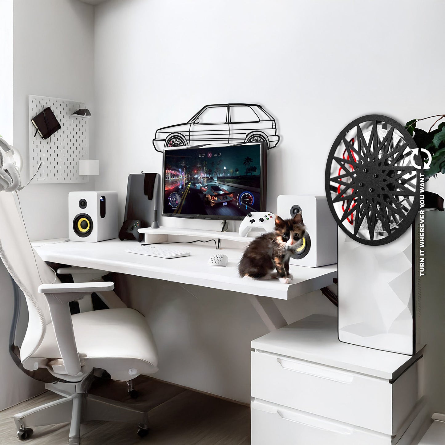 Volkswagen Golf Mk1 Wall Art – Classic Hot Hatch Steel Silhouette with Spinning Wheels-KAFMEKA046